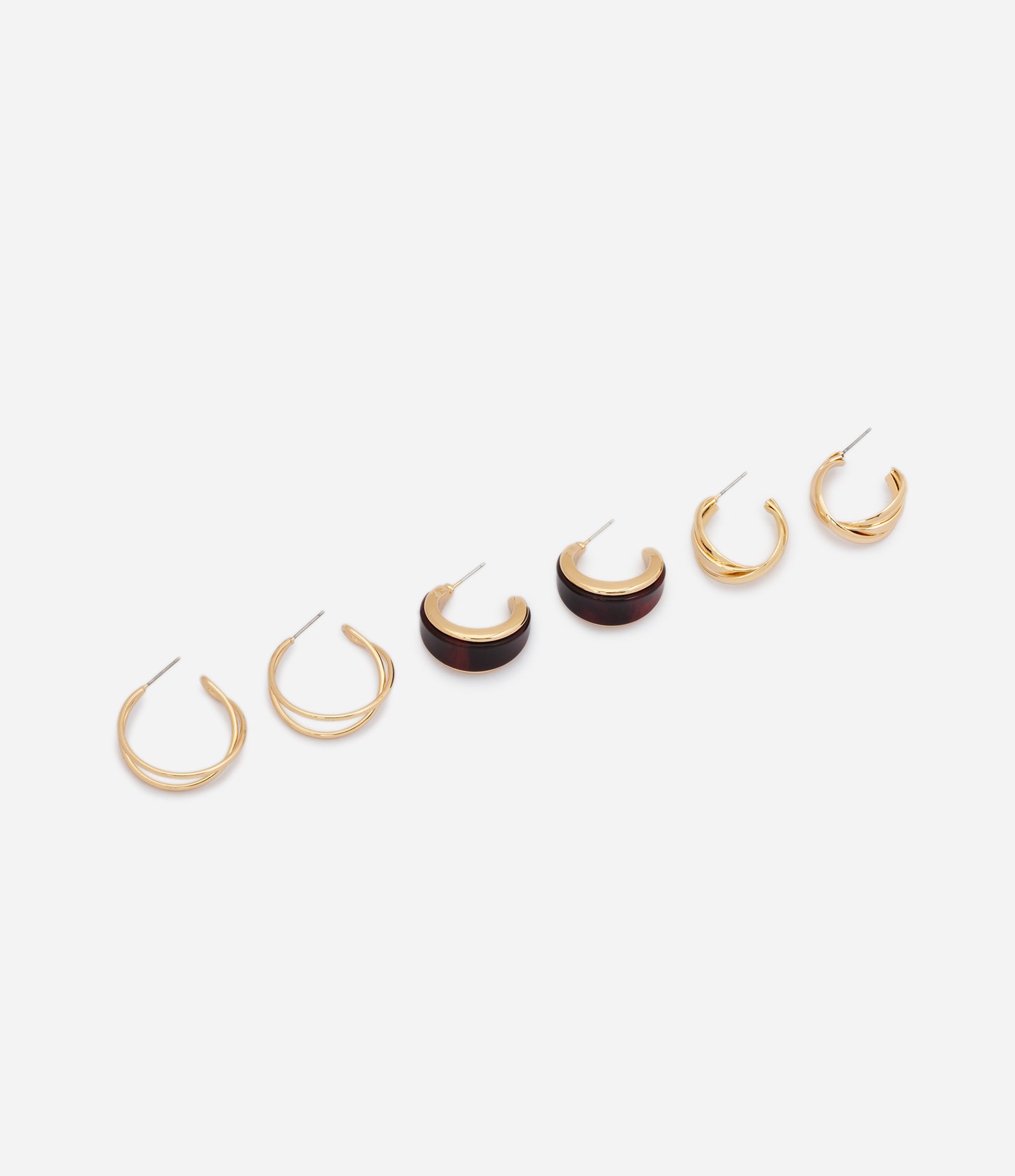 Kit de Brincos de Argola com Efeito Aramado e Aplicação de Resina Dourado 1