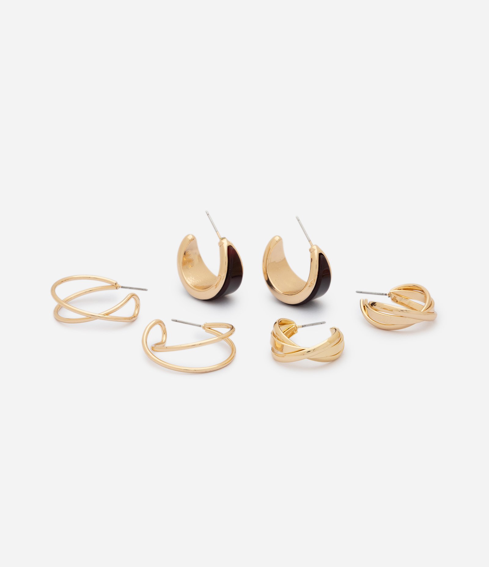 Kit de Brincos de Argola com Efeito Aramado e Aplicação de Resina Dourado 2