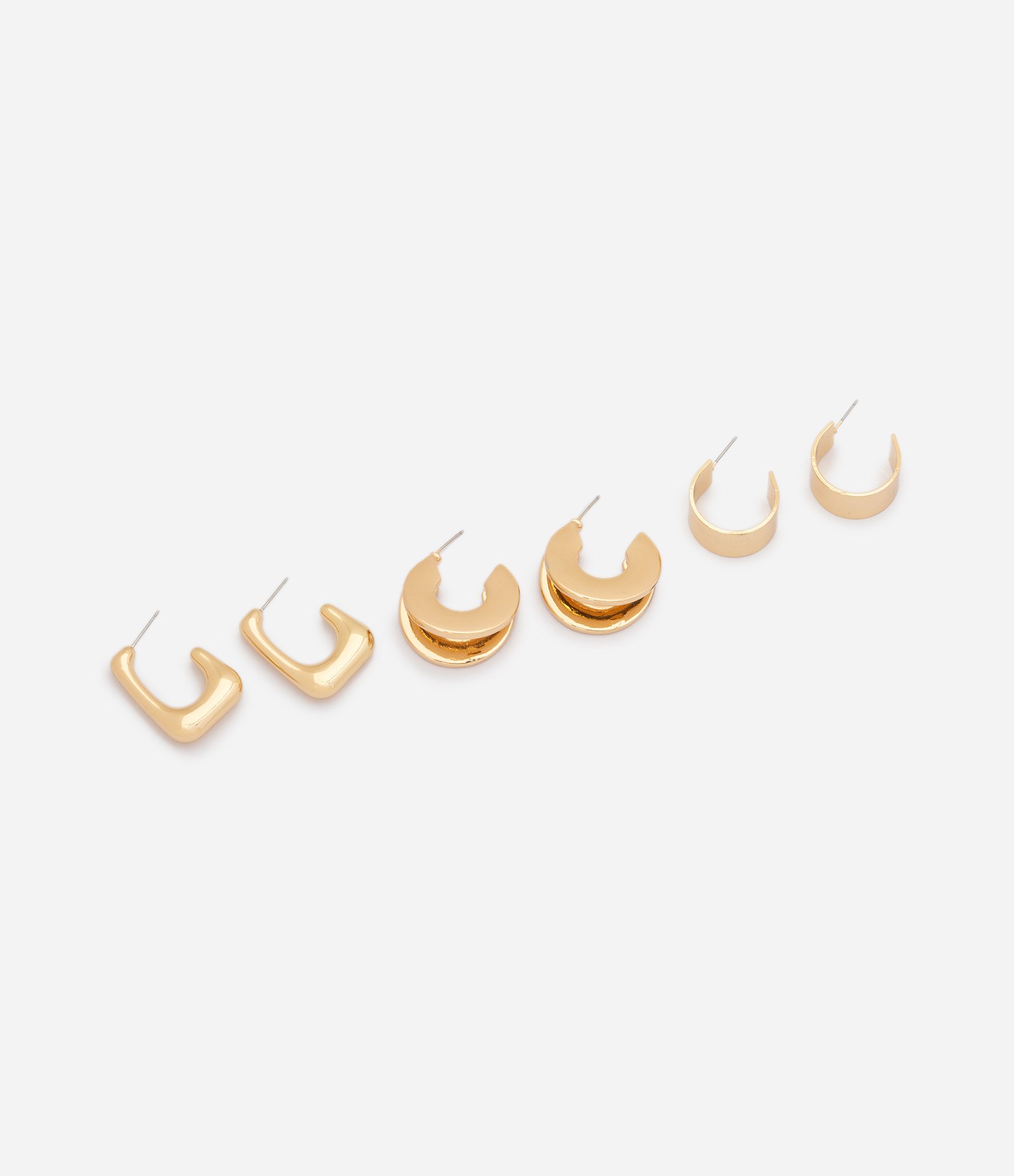 Kit de Brincos de Argola com Design Duplo Retangular e Chapado Dourado 1