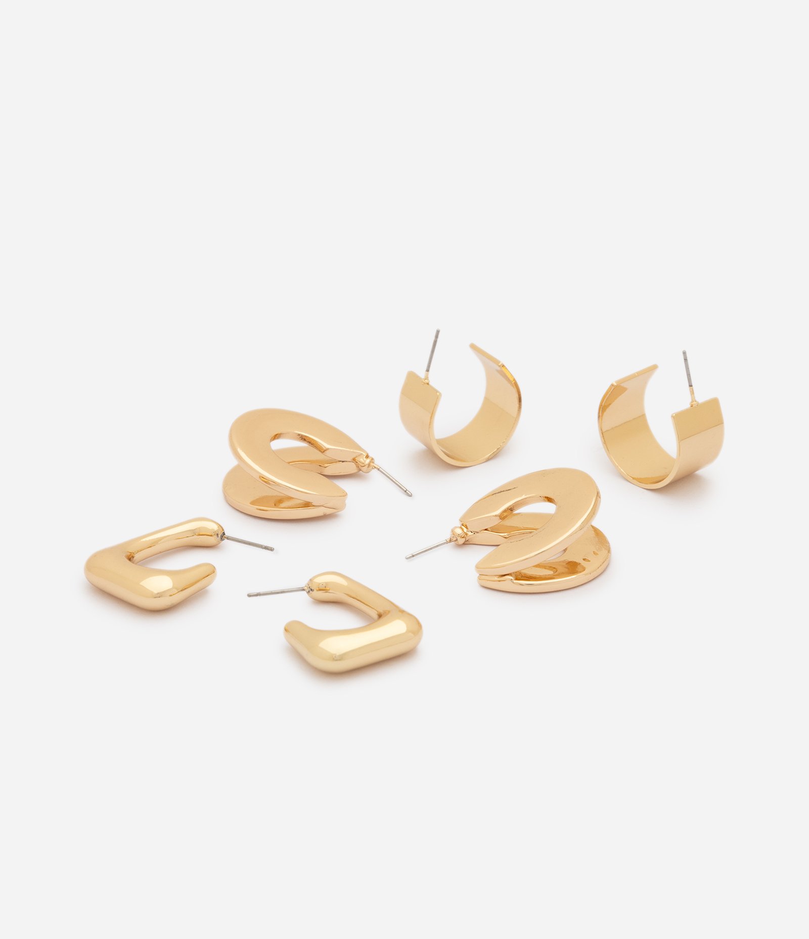Kit de Brincos de Argola com Design Duplo Retangular e Chapado Dourado 2
