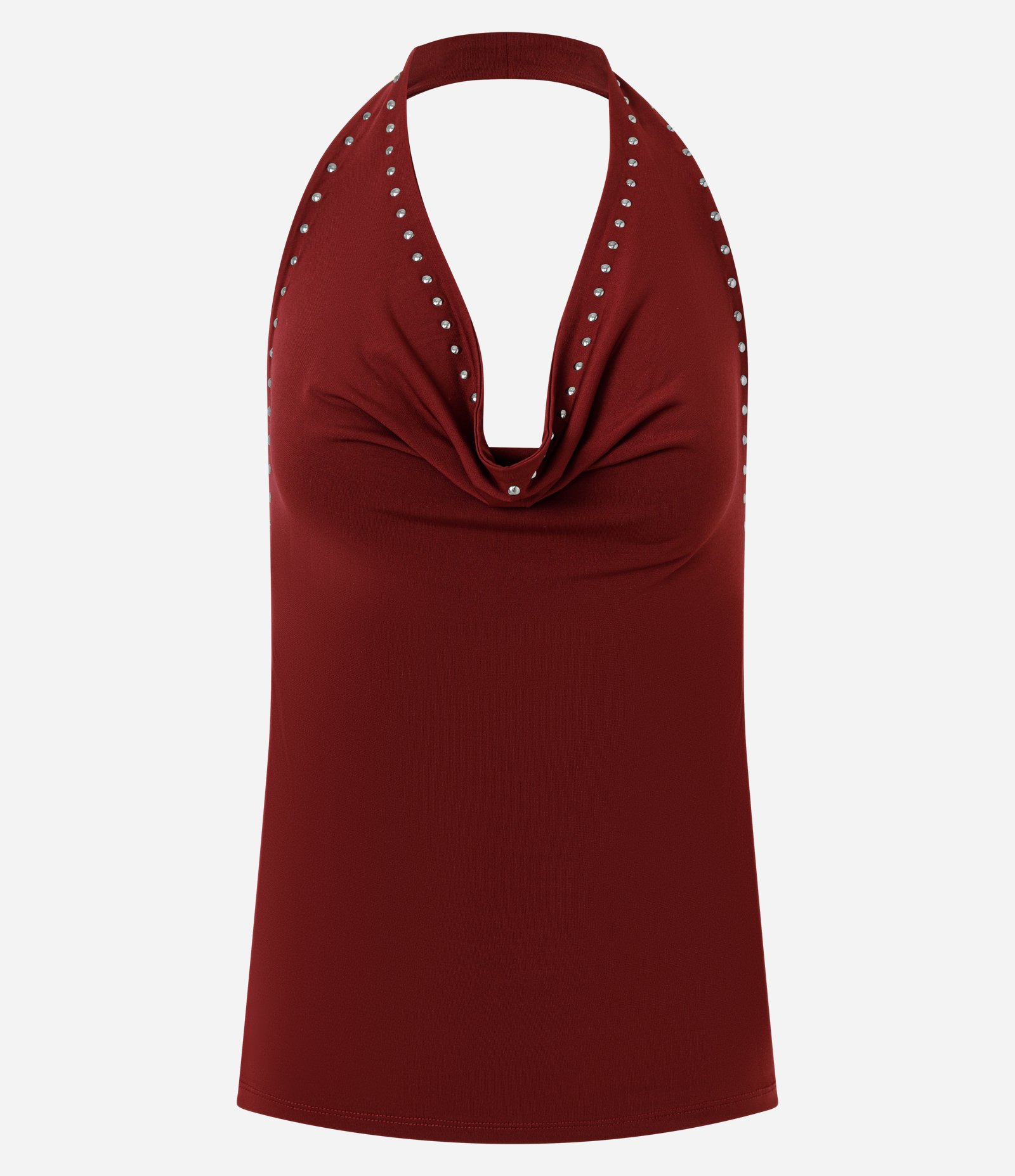 Blusa Frente Única com Decote Degagê e Aplicação de Tachas Vermelho 1