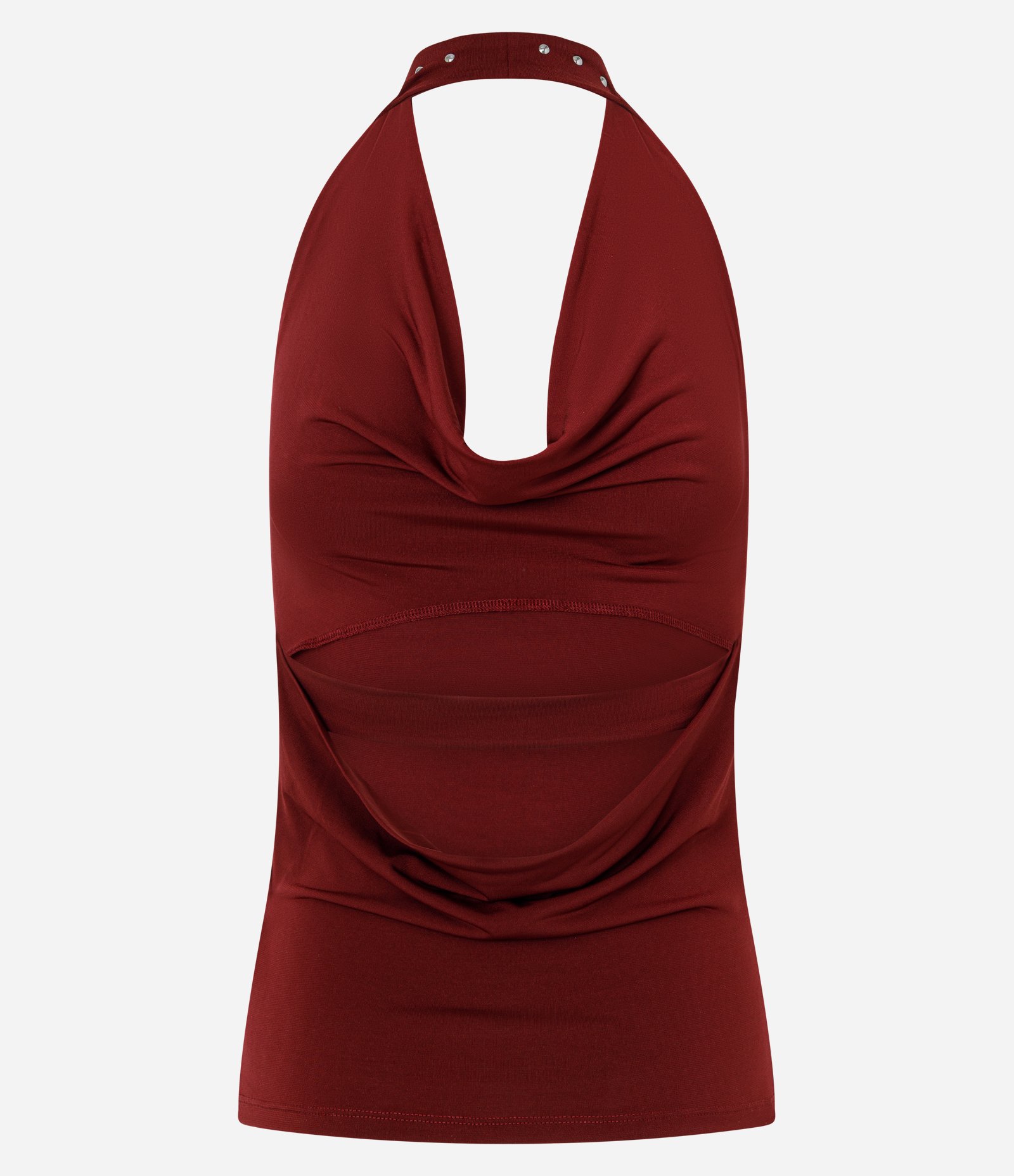 Blusa Frente Única com Decote Degagê e Aplicação de Tachas Vermelho 3