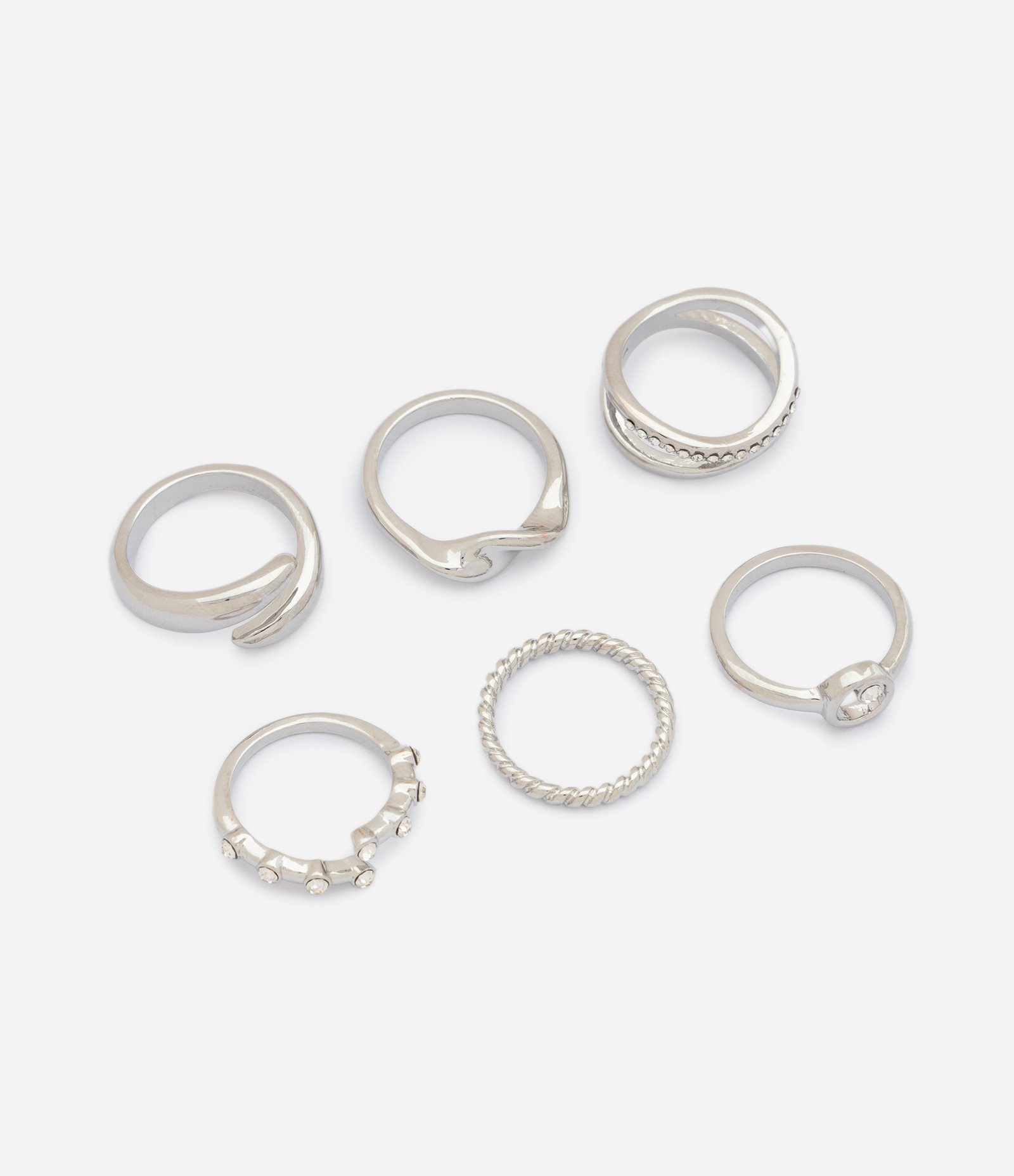 Kit com 06 Anéis Delicados com Aplicações de Strass Prata 1