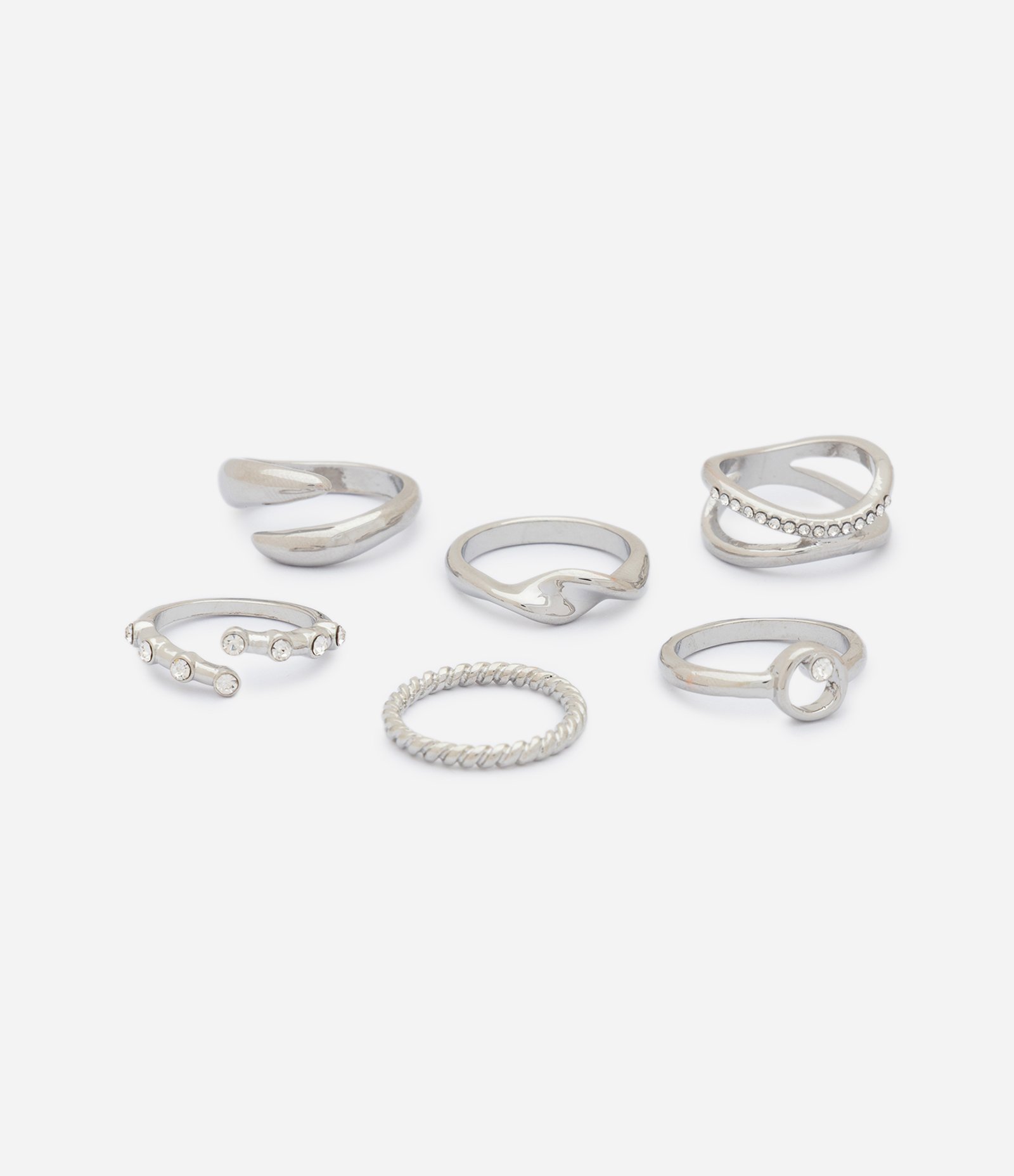 Kit com 06 Anéis Delicados com Aplicações de Strass Prata 2
