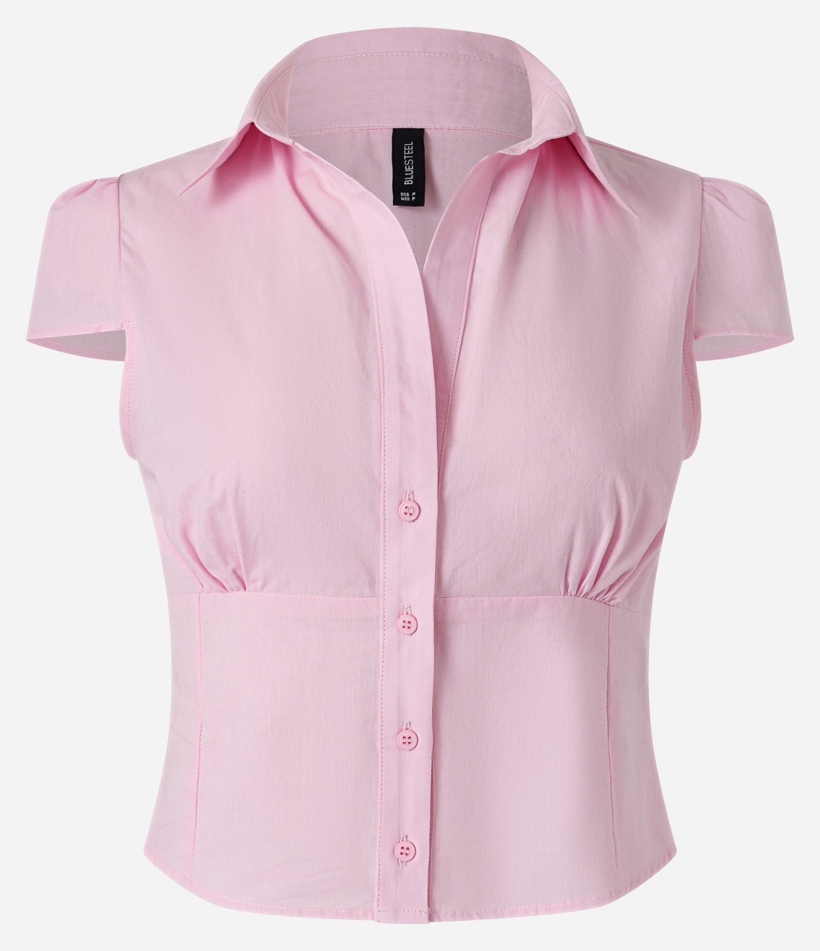 Camisa Ajustada em Tricoline com Manga Copinho Rosa 1