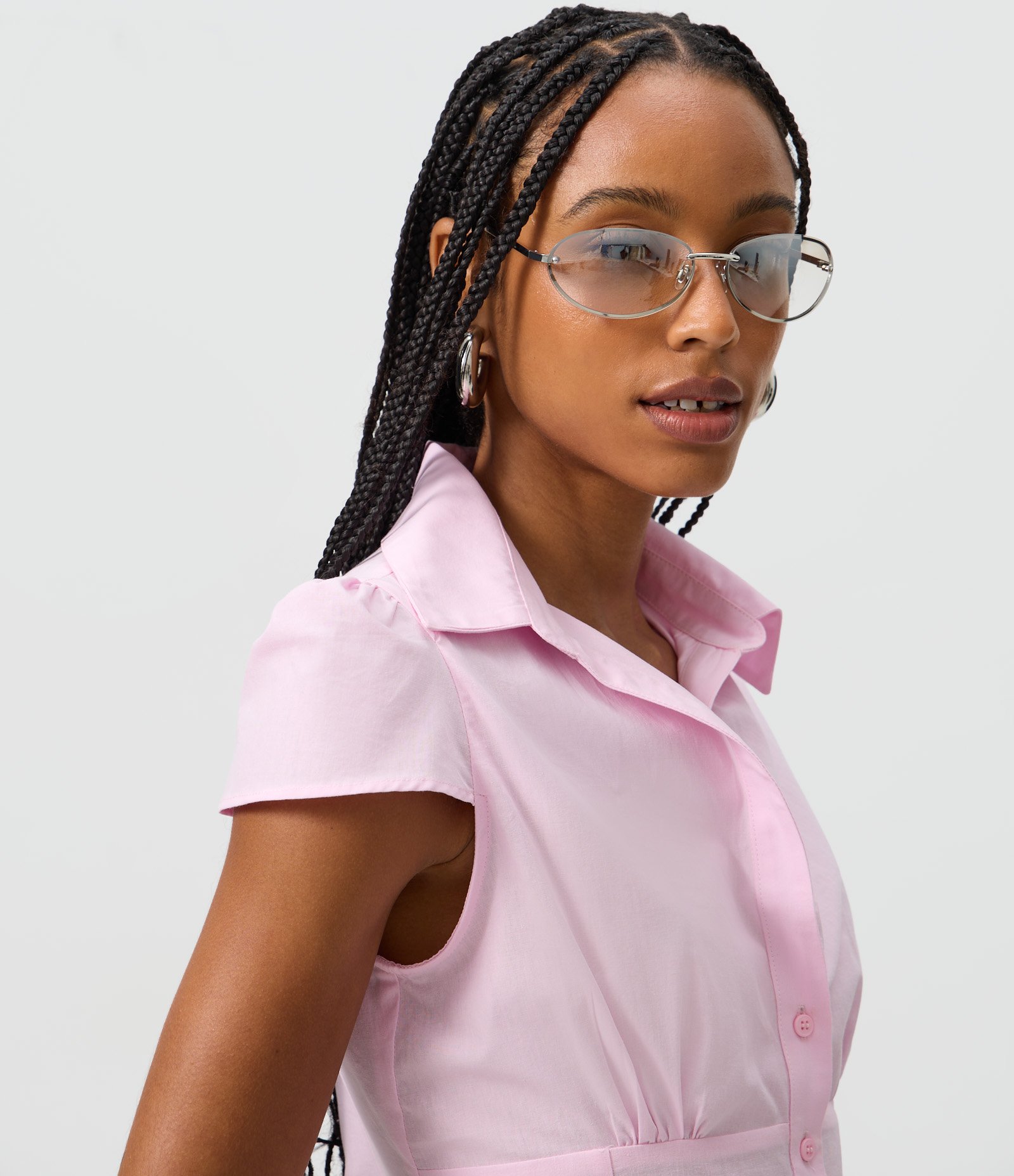 Camisa Ajustada em Tricoline com Manga Copinho Rosa 3