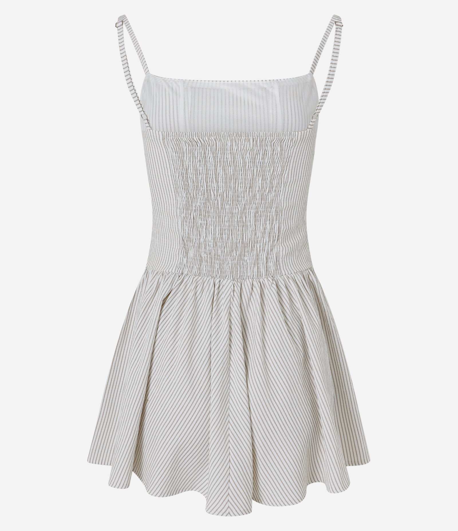 Vestido Godê Curto em Anarruga Listrada com Alças Finas Off White 2