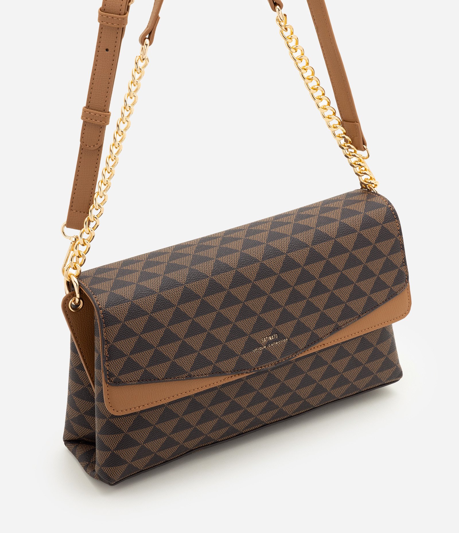 Bolsa Shoulder com Tampa e Estampa Geométrica Marrom 2