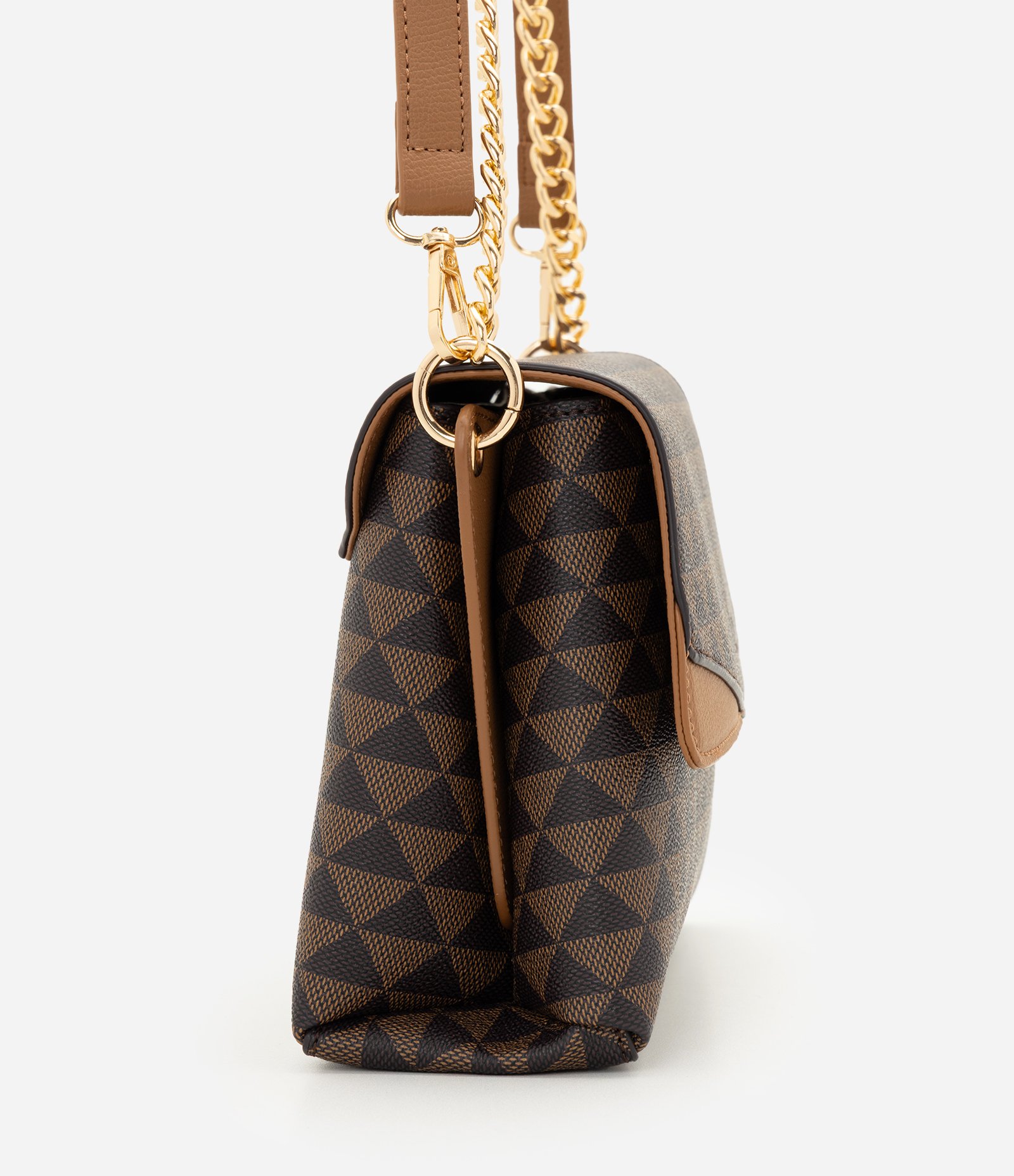 Bolsa Shoulder com Tampa e Estampa Geométrica Marrom 3