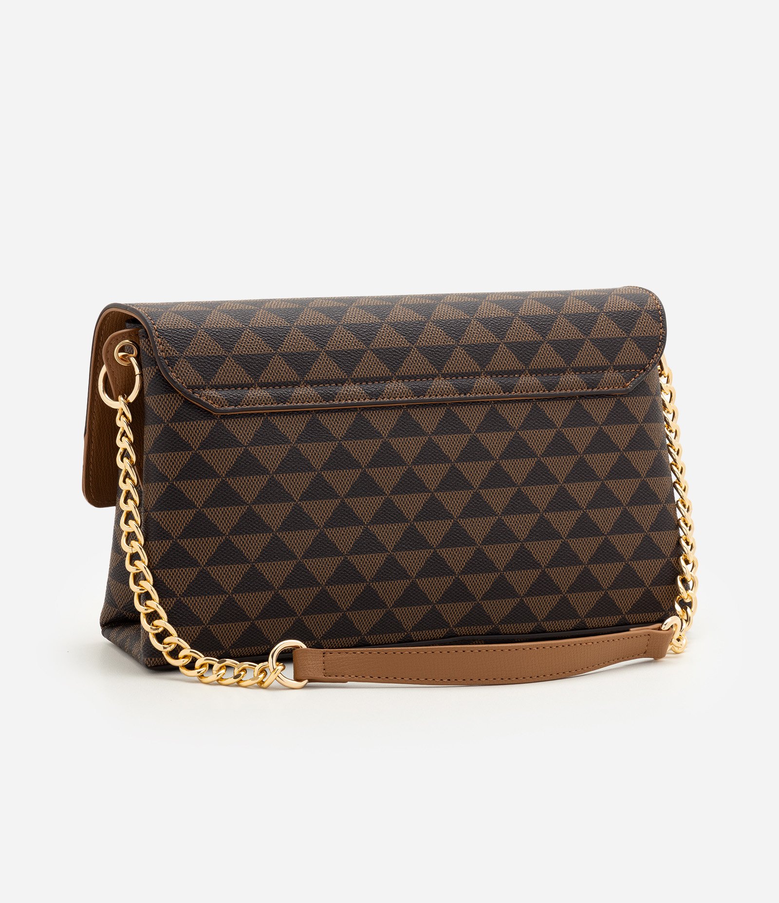 Bolsa Shoulder com Tampa e Estampa Geométrica Marrom 4