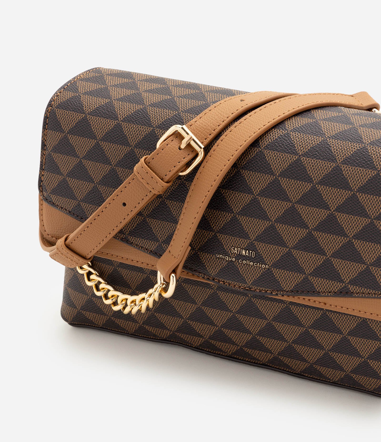 Bolsa Shoulder com Tampa e Estampa Geométrica Marrom 5