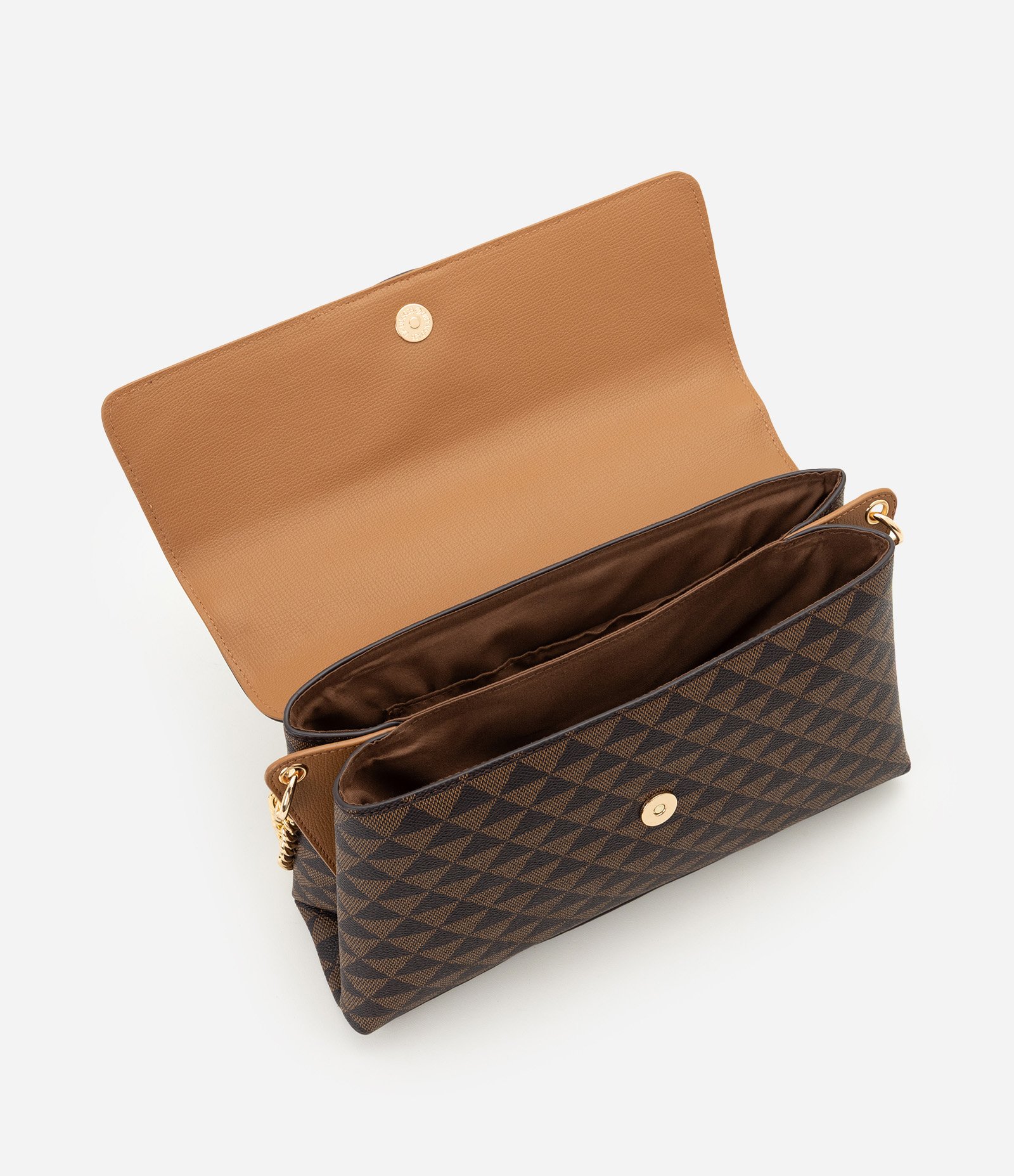 Bolsa Shoulder com Tampa e Estampa Geométrica Marrom 6