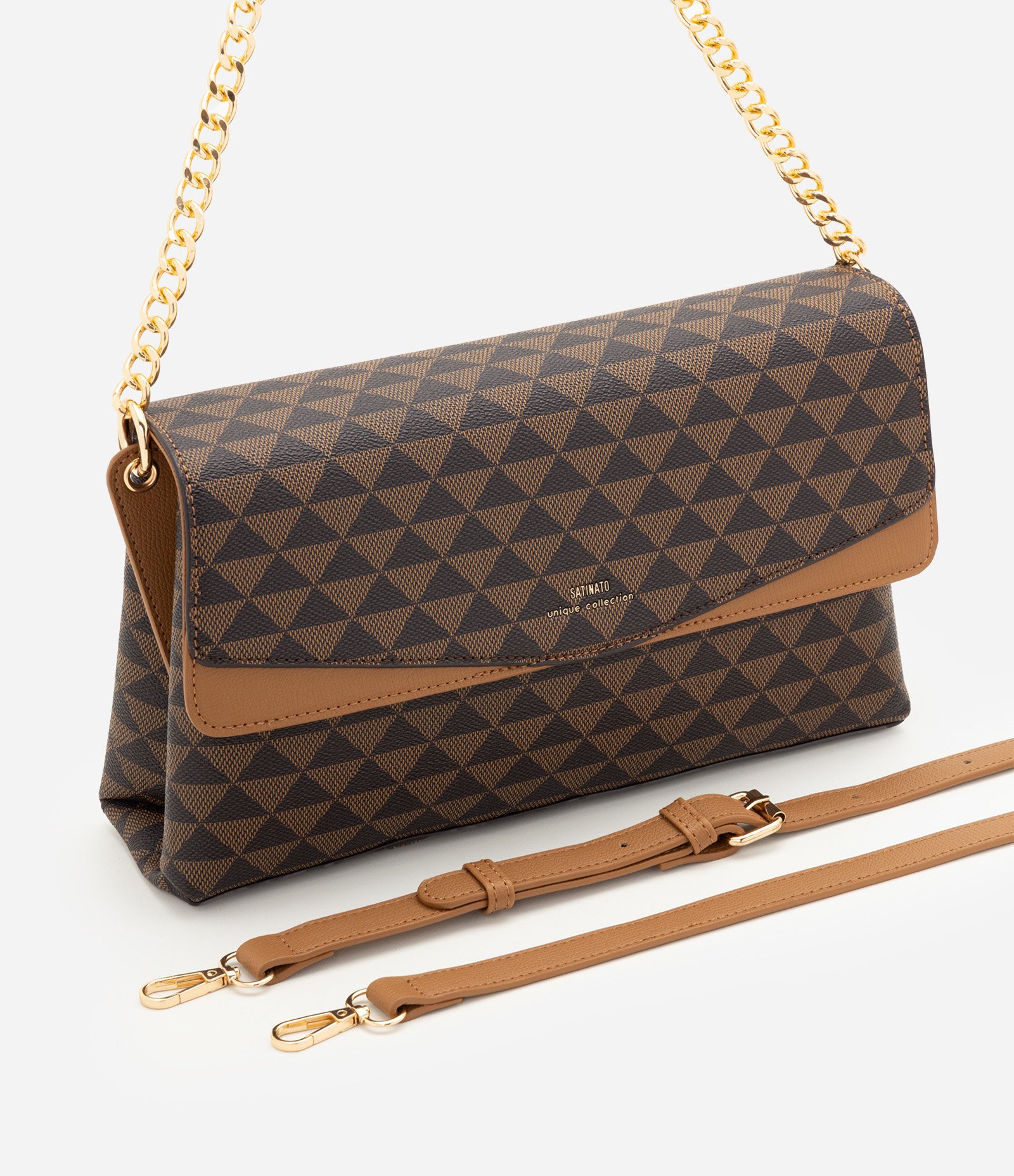 Bolsa Shoulder com Tampa e Estampa Geométrica Marrom 7