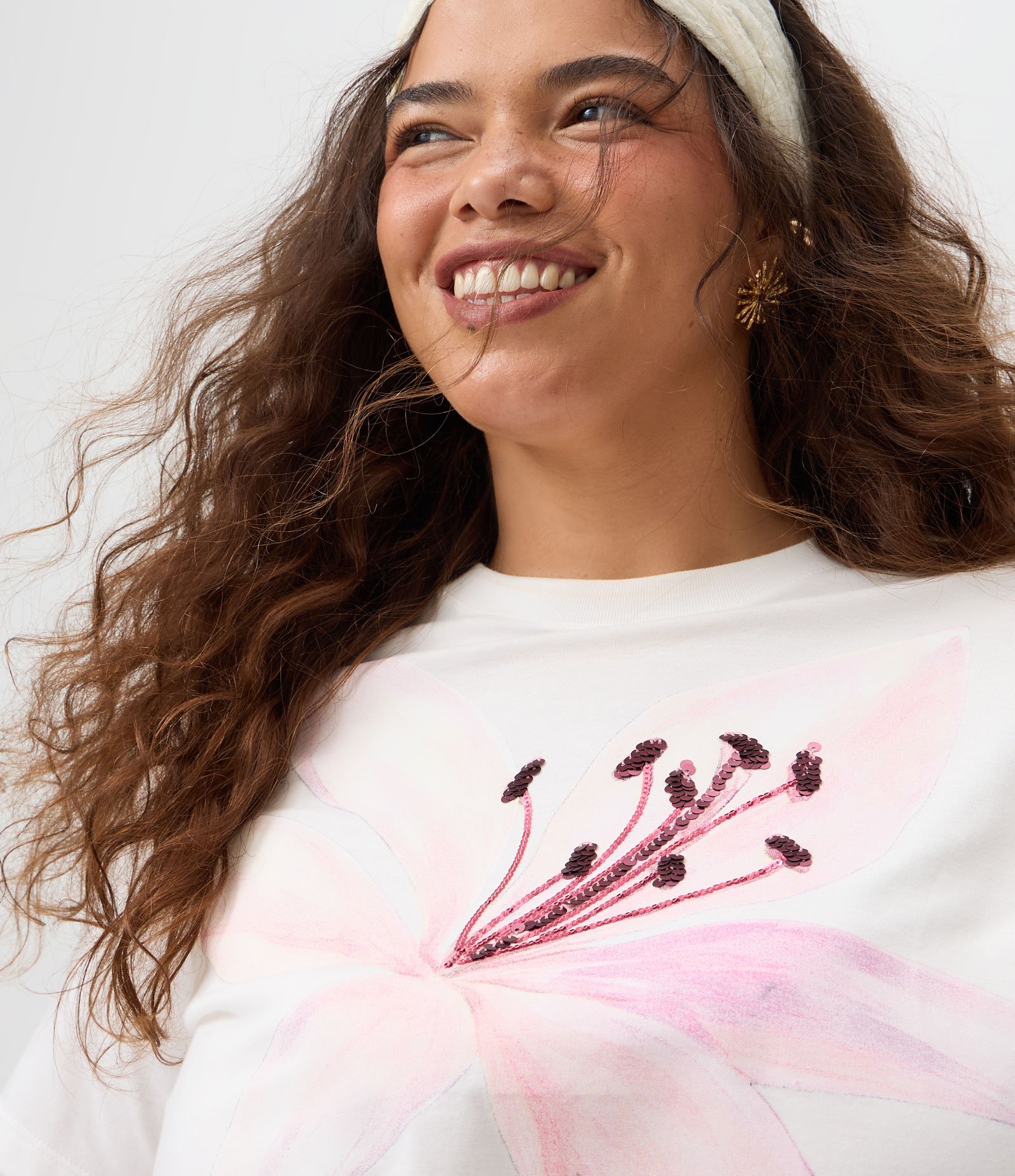 Blusa Regular em Algodão Flor Aquarelada Curve & Plus Size Branco 3