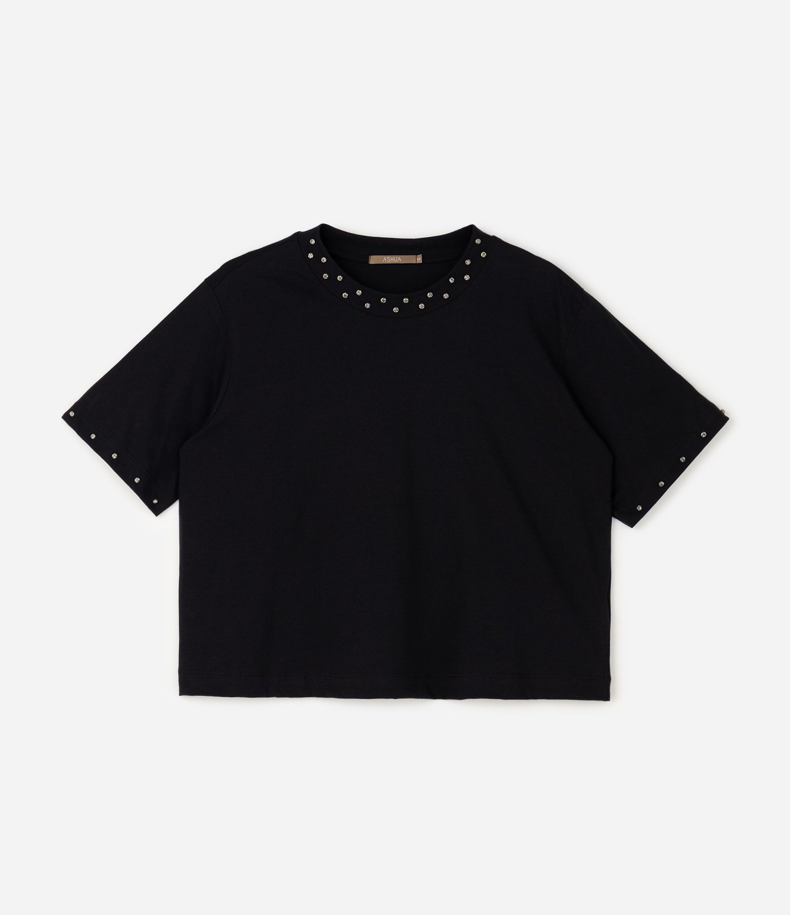 Blusa Boxy em Algodão com Pedrarias Curve & Plus Size Preto 1