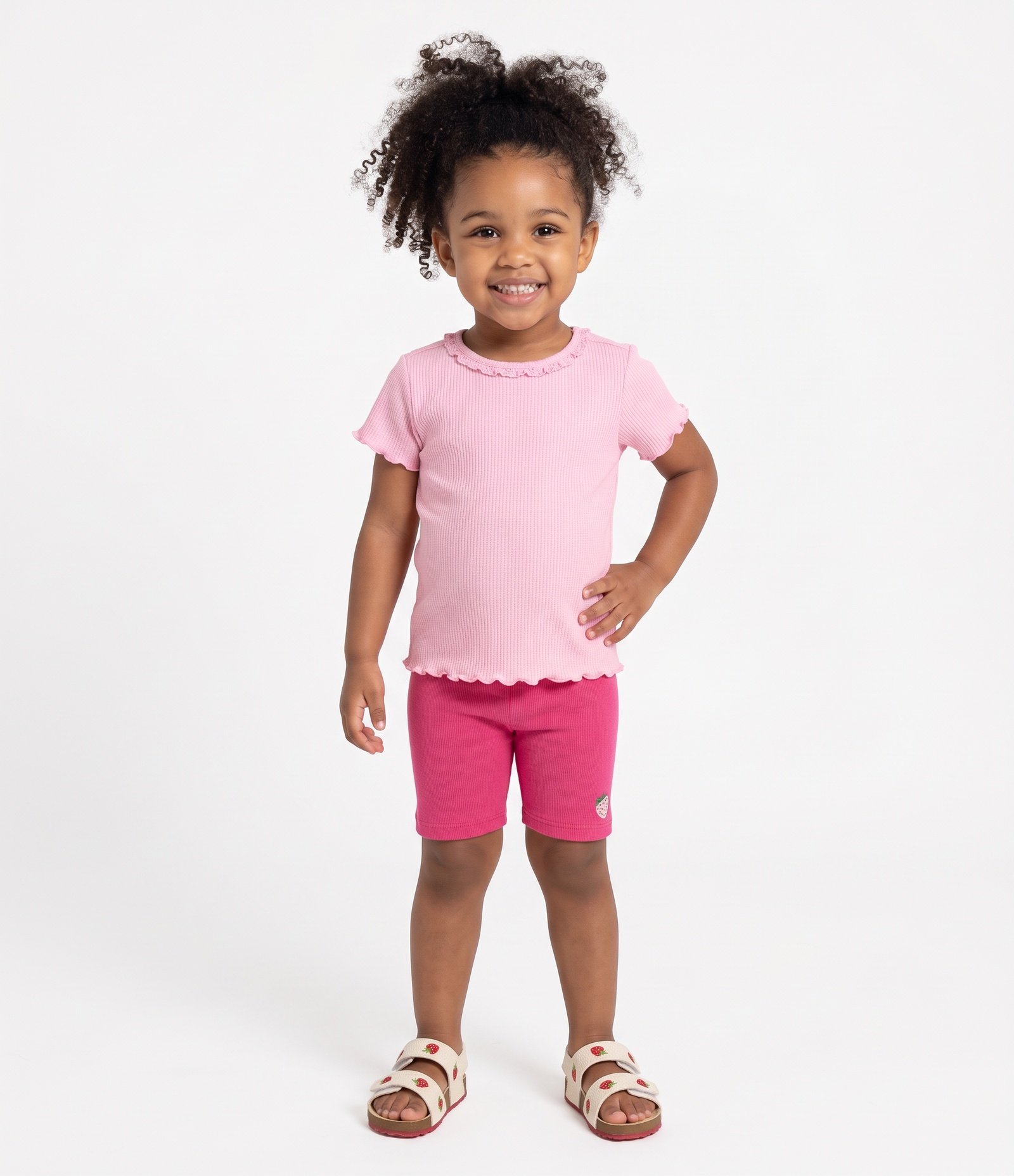 Camiseta Slim em Ribana com Babadinho na Gola - Tam 1 a 6 Anos Rosa 1