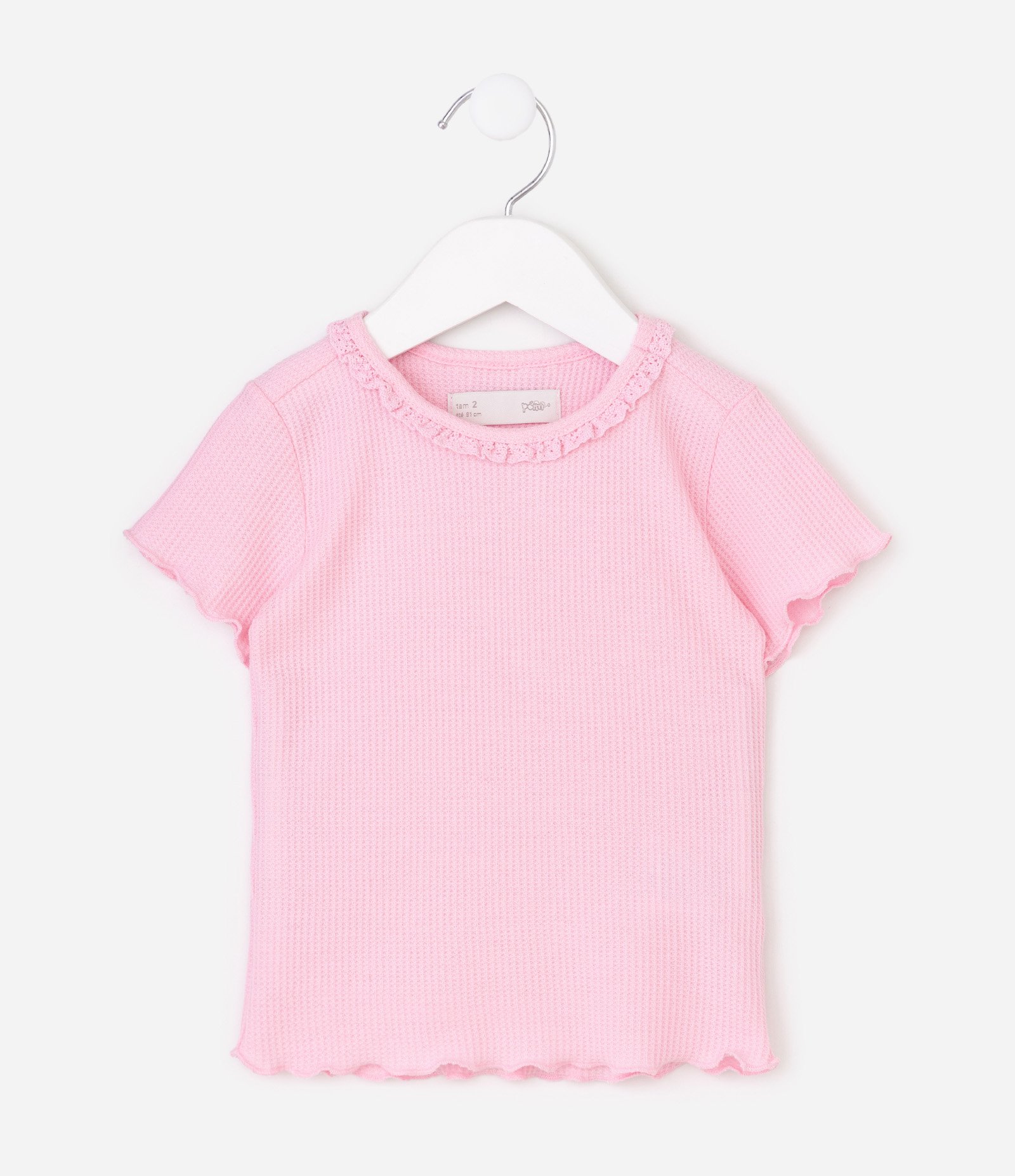 Camiseta Slim em Ribana com Babadinho na Gola - Tam 1 a 6 Anos Rosa 7