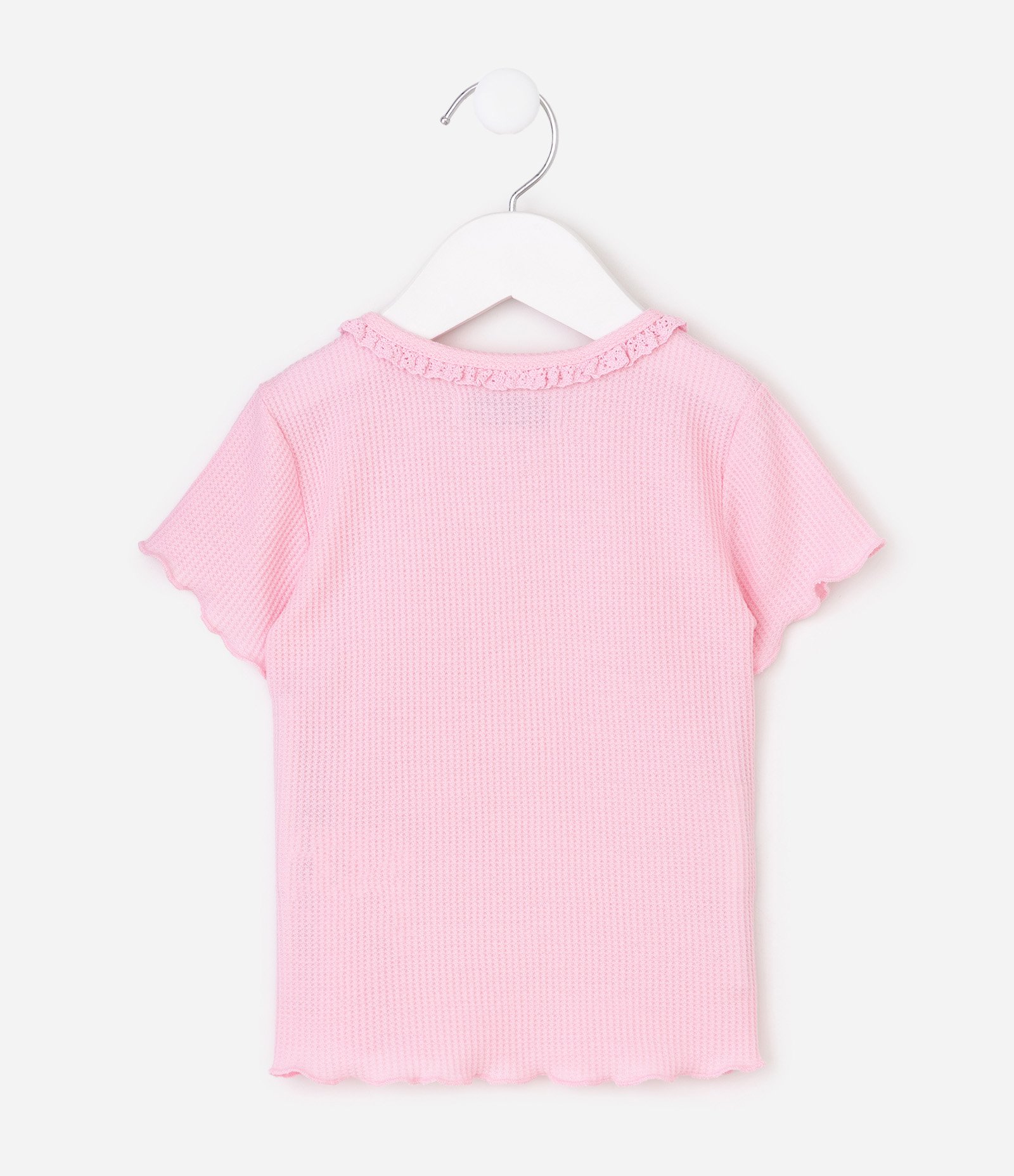 Camiseta Slim em Ribana com Babadinho na Gola - Tam 1 a 6 Anos Rosa 4