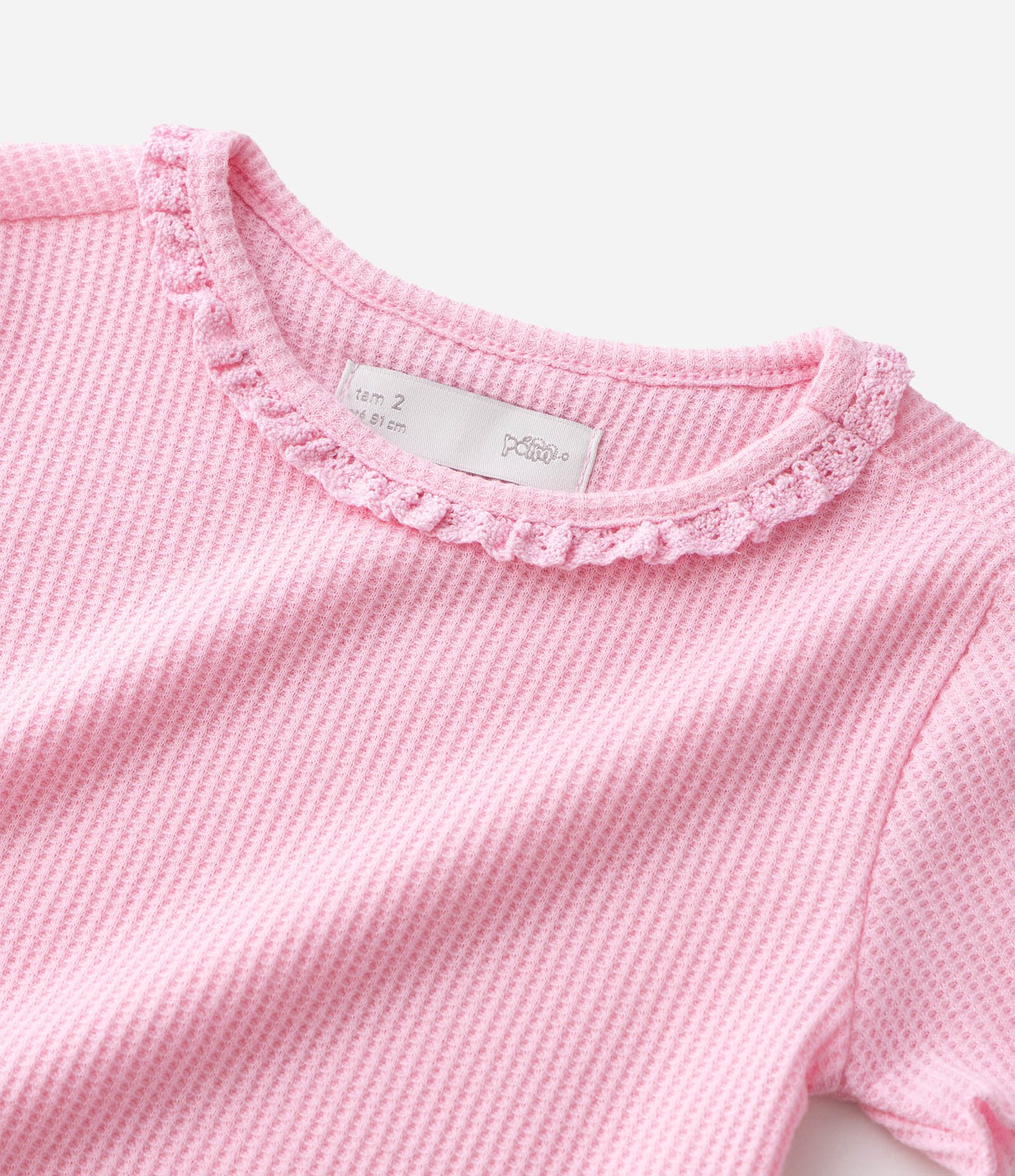 Camiseta Slim em Ribana com Babadinho na Gola - Tam 1 a 6 Anos Rosa 6