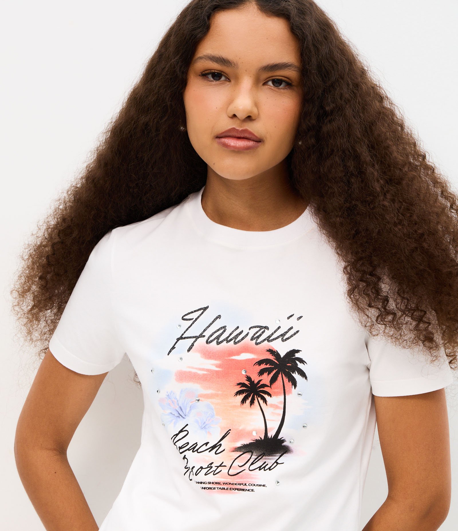 Camiseta em Algodão com Estampa Hawaii com Aplicação Branco 3