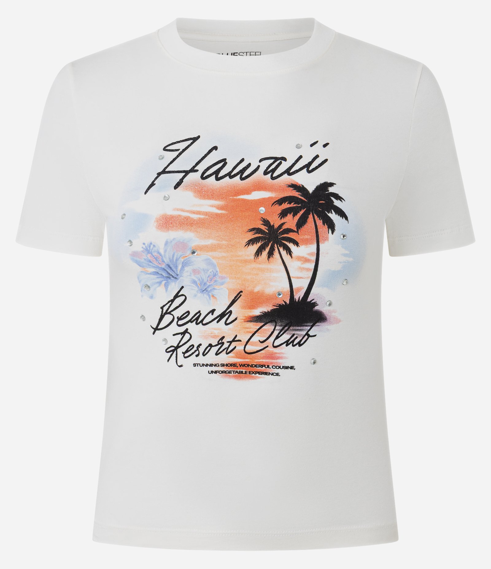 Camiseta em Algodão com Estampa Hawaii com Aplicação Branco 5