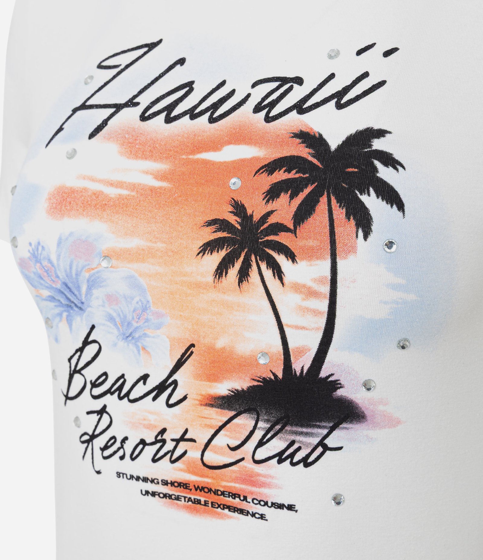 Camiseta em Algodão com Estampa Hawaii com Aplicação Branco 6