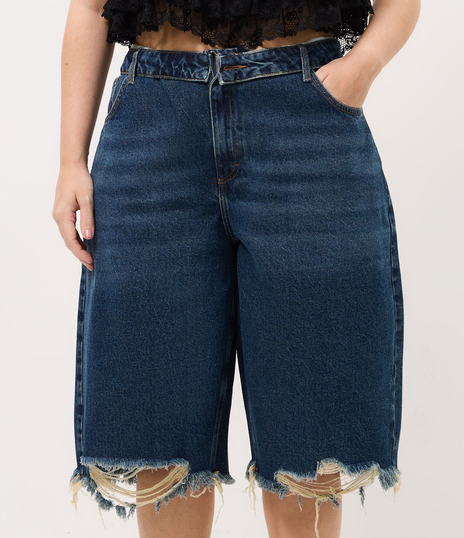 Bermuda Jorts Jeans com Cós Virado Curve & Plus Size Azul 2