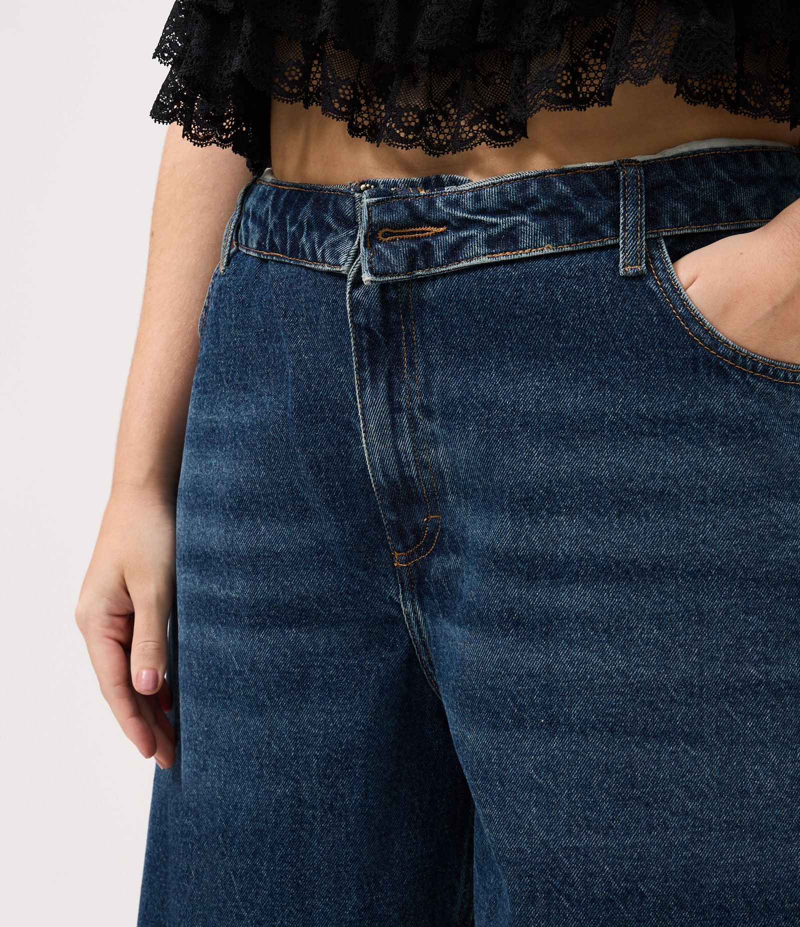 Bermuda Jorts Jeans com Cós Virado Curve & Plus Size Azul 3
