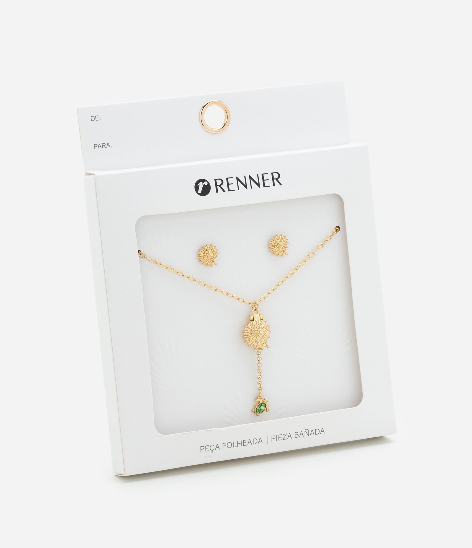 Conjunto de Colar Gravatinha com Pingentes Marinhos e Brincos de Concha Dourado 1
