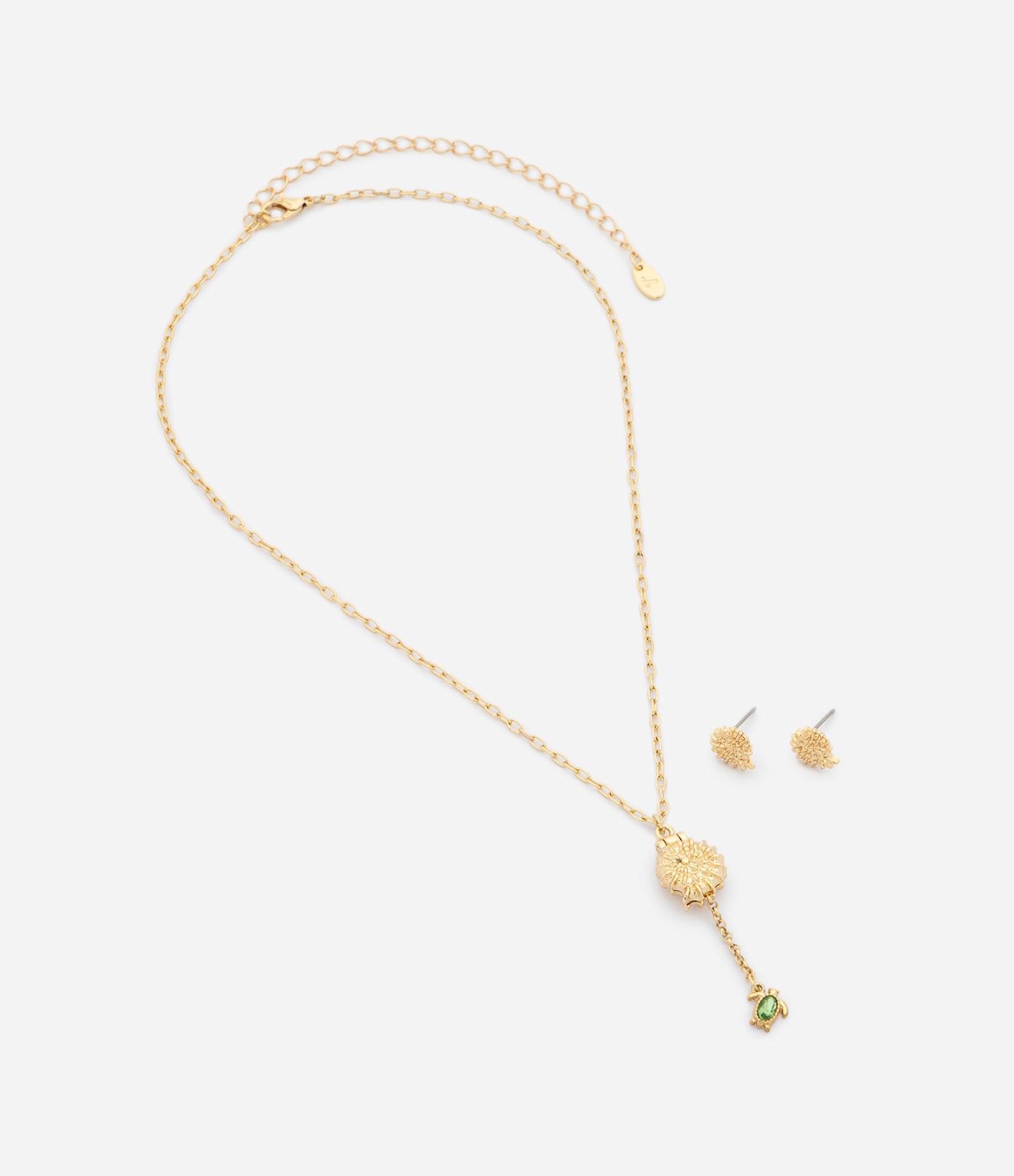 Conjunto de Colar Gravatinha com Pingentes Marinhos e Brincos de Concha Dourado 2