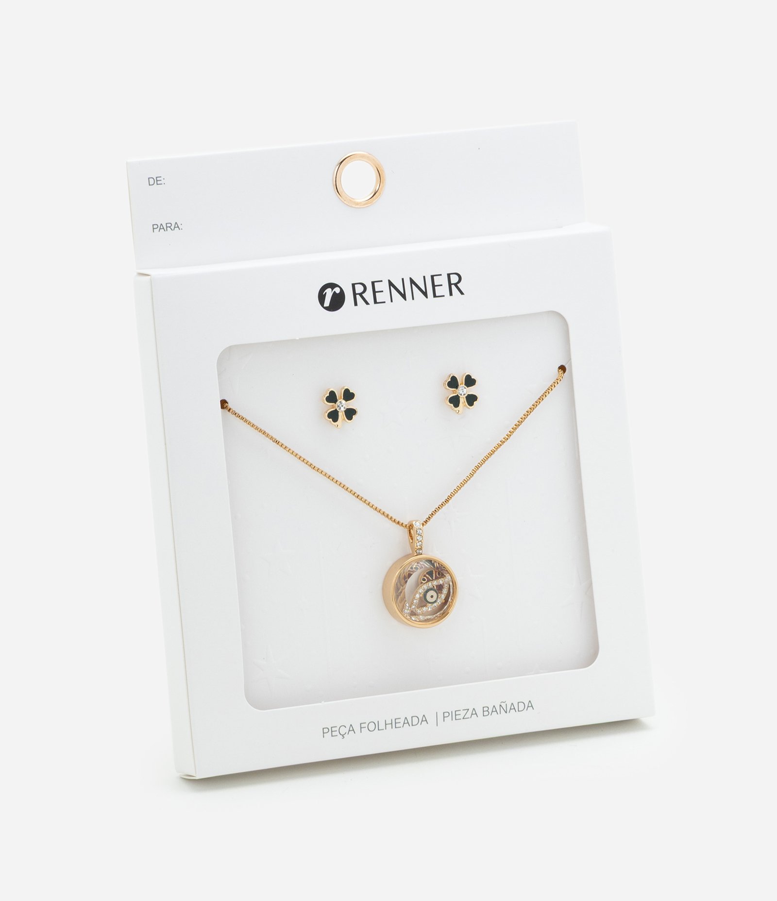 Conjunto com Colar Temático e Brincos em Formato de Trevo Dourado 1
