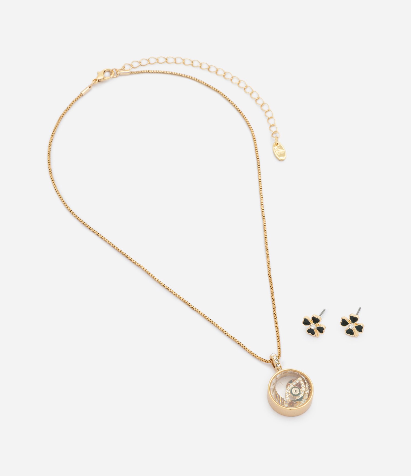 Conjunto com Colar Temático e Brincos em Formato de Trevo Dourado 2