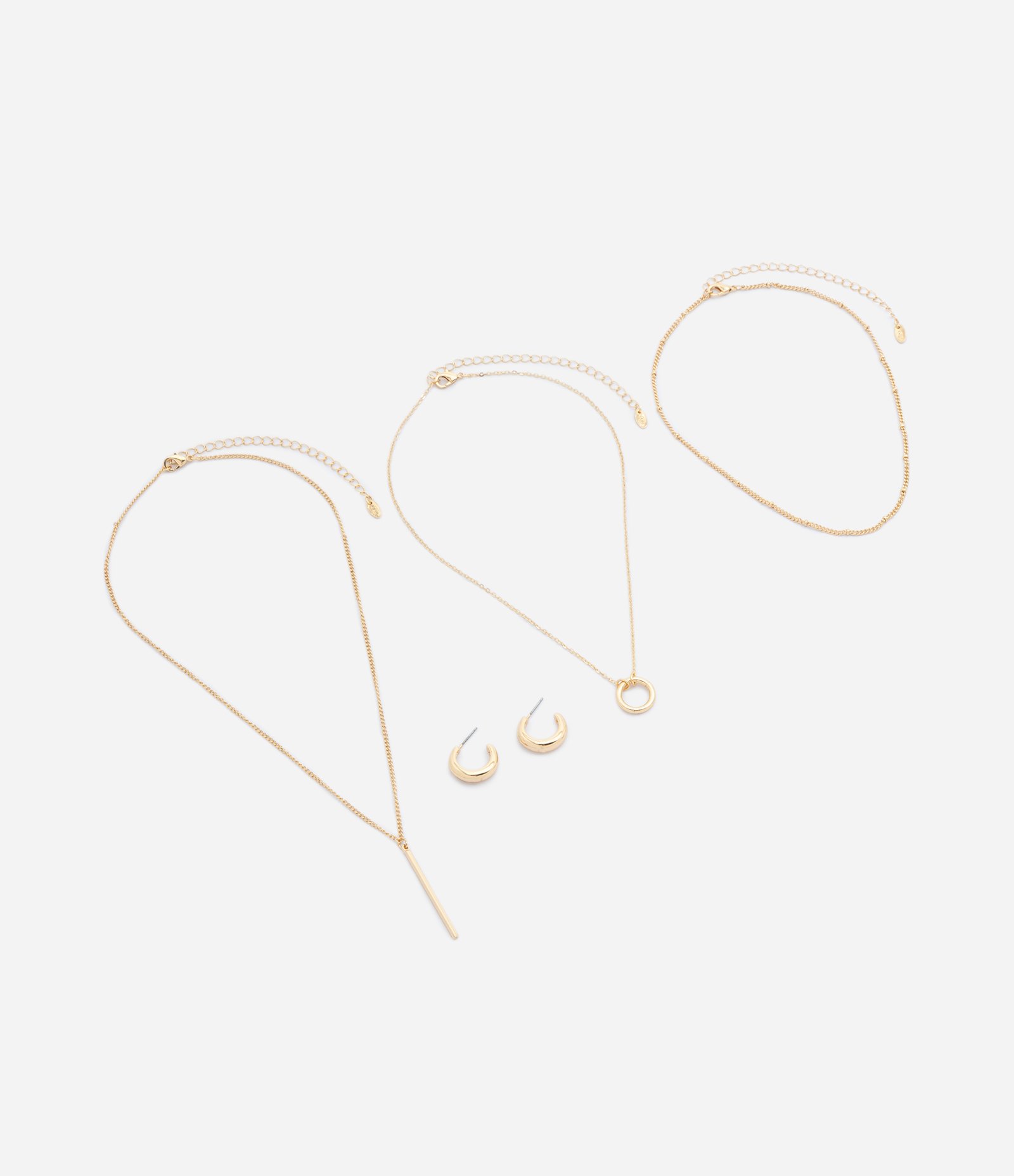 Conjunto com 03 Colares Delicados e Argolas Dourado 2