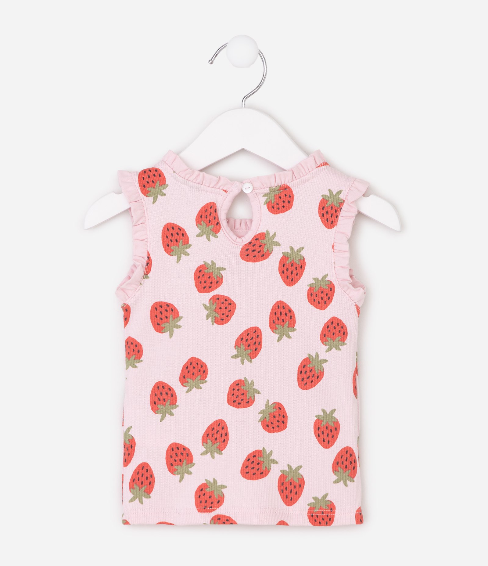 Blusa Regata Infantil Em Ribana Estampa Morango Tam 1 a 6 Anos Rosa 3