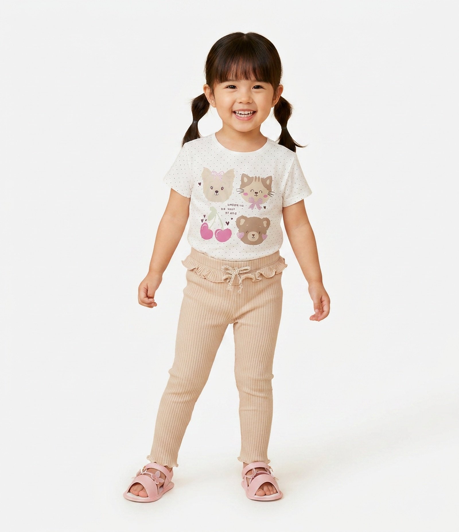Camiseta Infantil em Cotton com Estampa Poá e Personagens com Glitter - Tam 1 a 6 Anos Branco 1