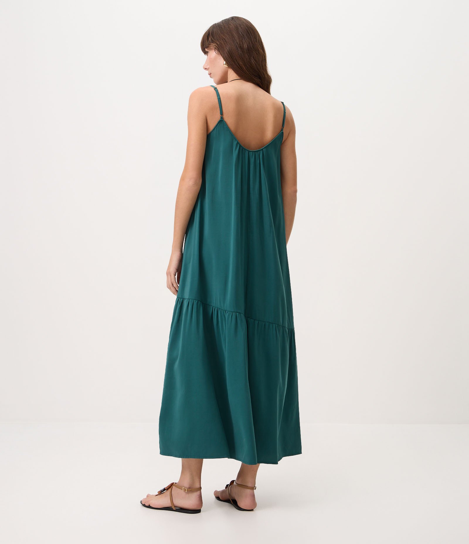 Vestido Long Midi em Viscose com Alças Finas e Decote em V Azul 4