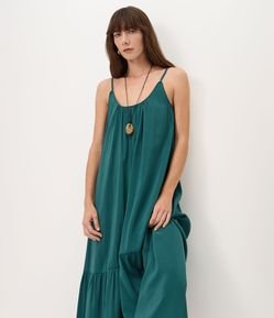 Vestido Long Midi em Viscose com Alças Finas e Decote em V