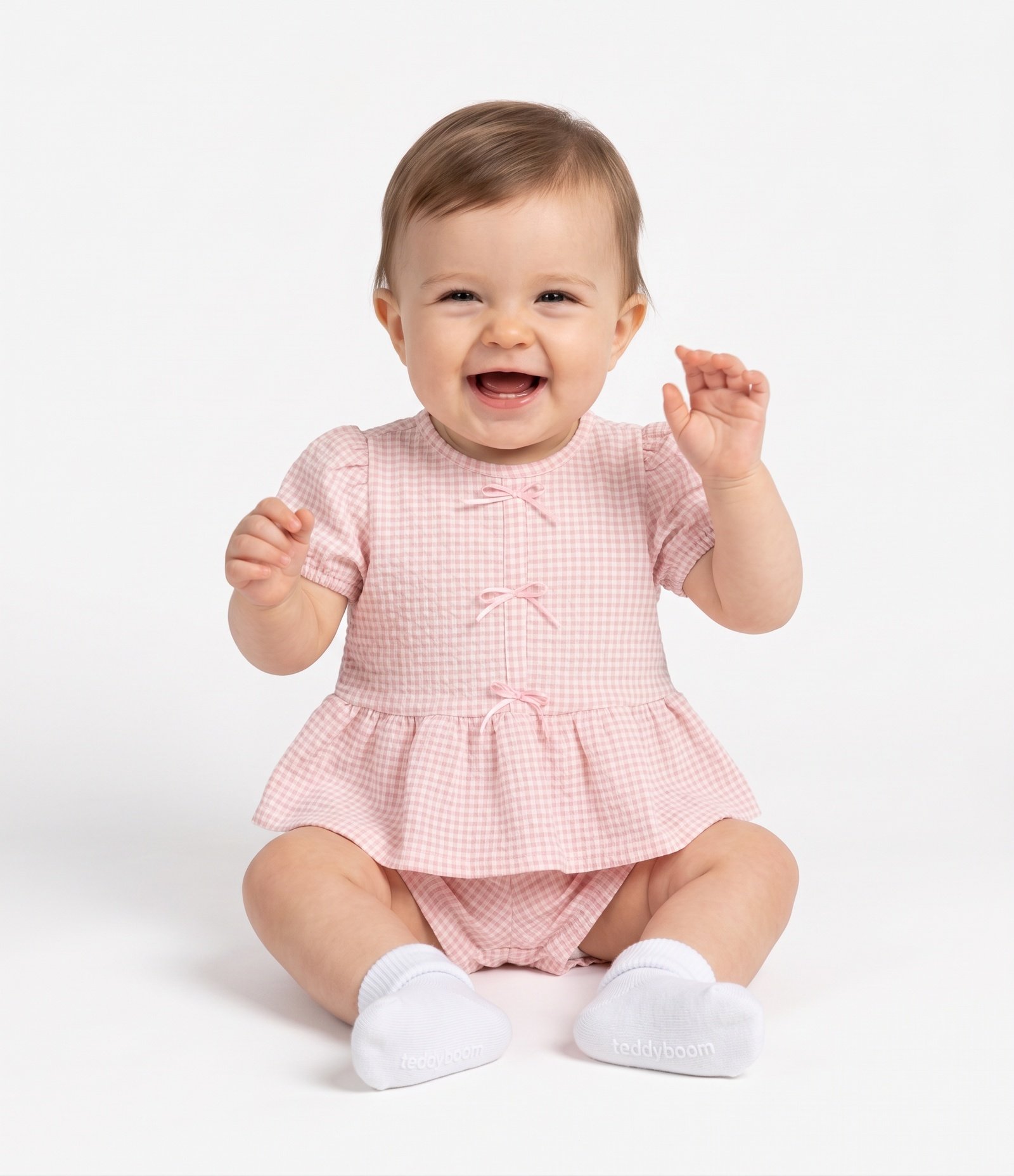 Conjunto Infantil Xadrez com Lacinhos - Tam 0 a 18 Meses Rosa 1