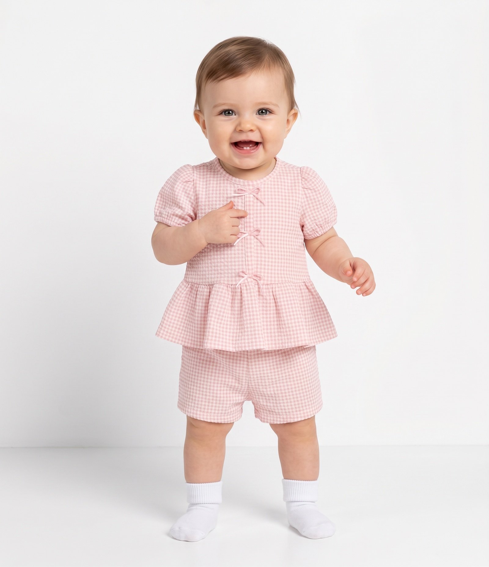 Conjunto Infantil Xadrez com Lacinhos - Tam 0 a 18 Meses Rosa 2
