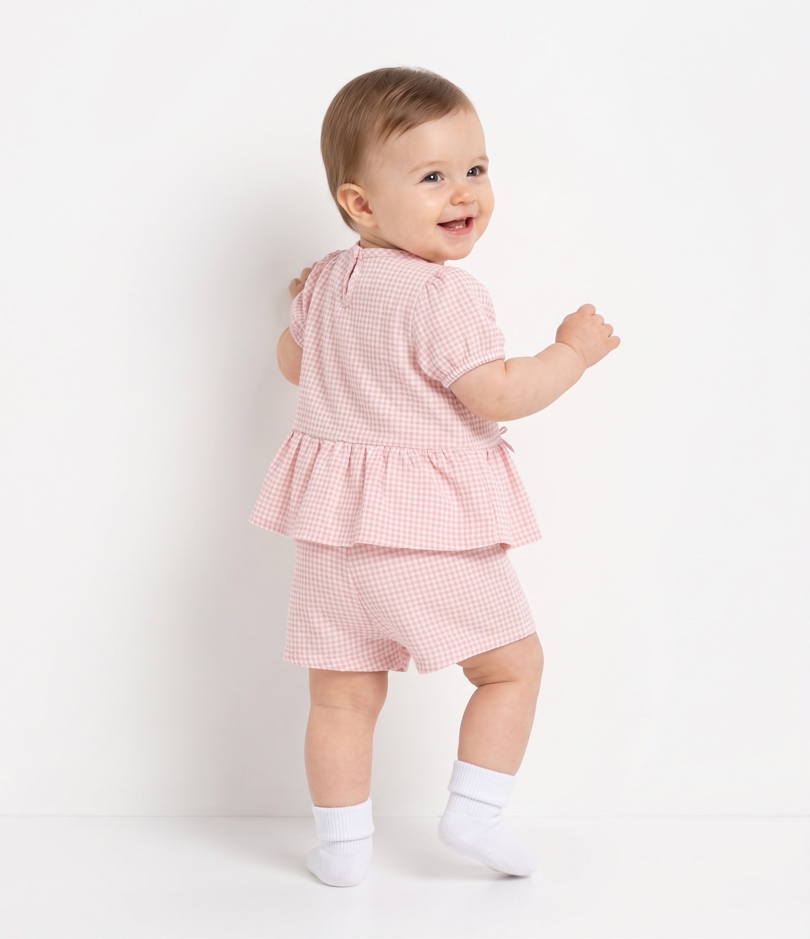 Conjunto Infantil Xadrez com Lacinhos - Tam 0 a 18 Meses Rosa 3