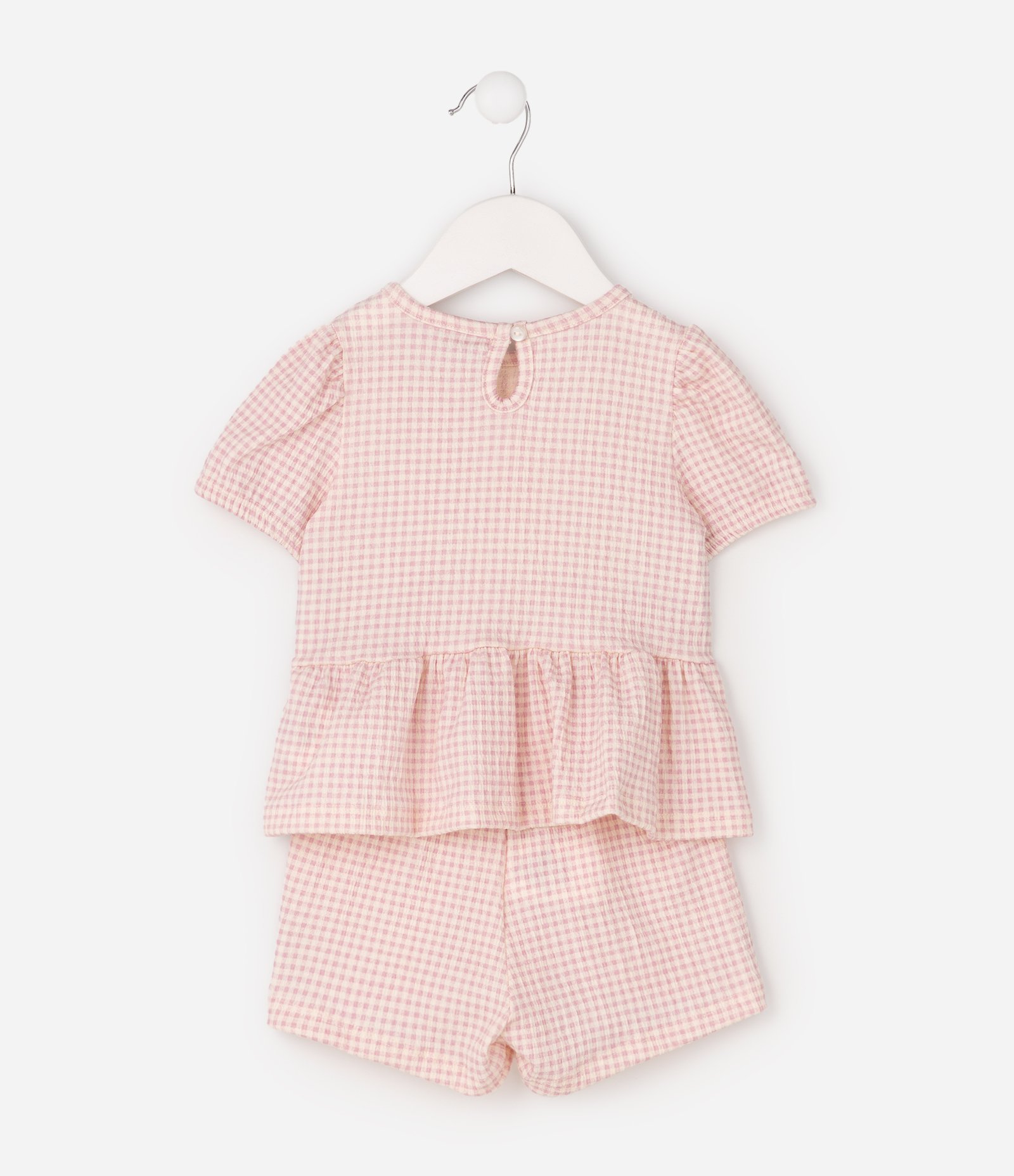 Conjunto Infantil Xadrez com Lacinhos - Tam 0 a 18 Meses Rosa 4
