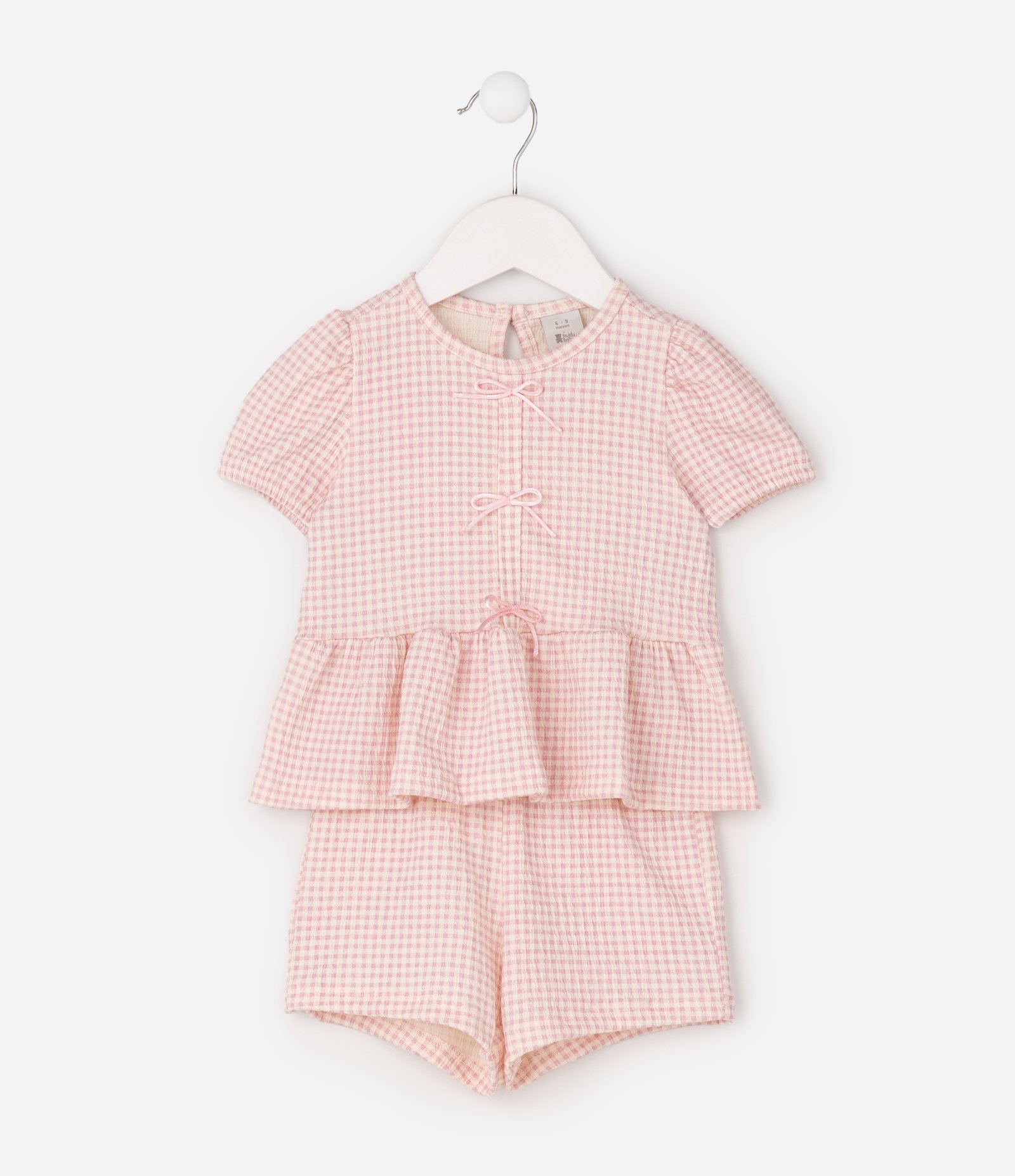 Conjunto Infantil Xadrez com Lacinhos - Tam 0 a 18 Meses Rosa 5