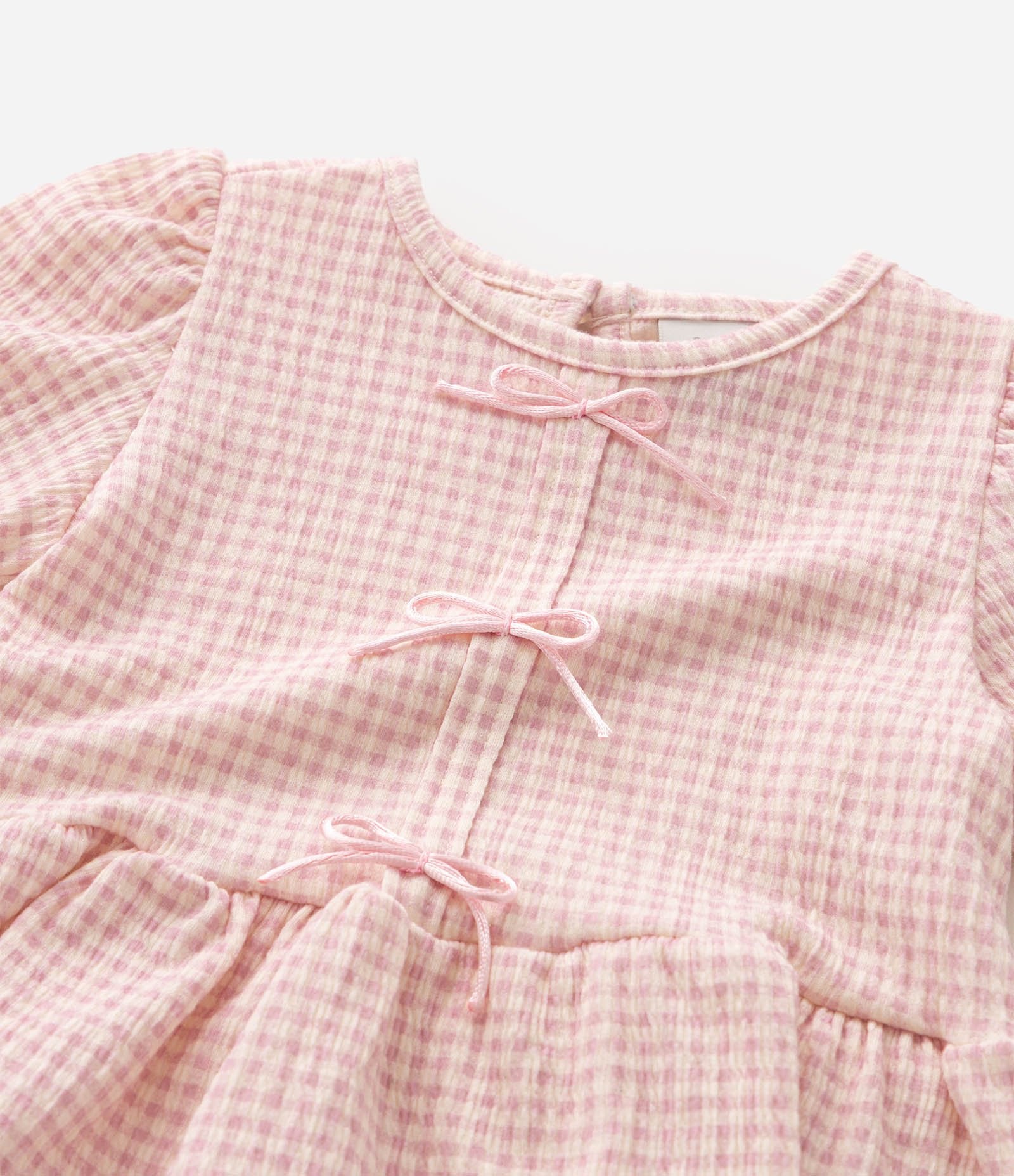 Conjunto Infantil Xadrez com Lacinhos - Tam 0 a 18 Meses Rosa 7