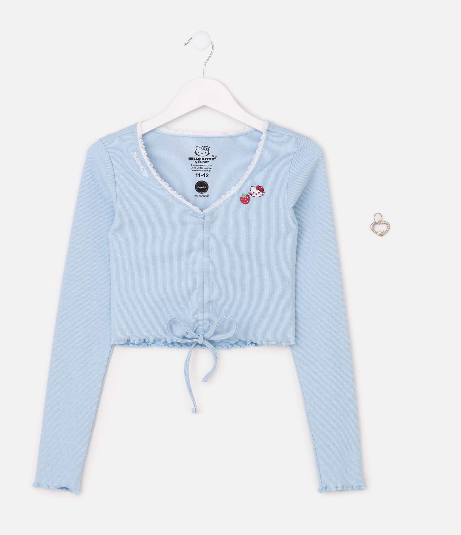 Blusa Infantil com Estampa Hello Hitty e Chaveiro - Tam 5 a 16 Anos Azul 7