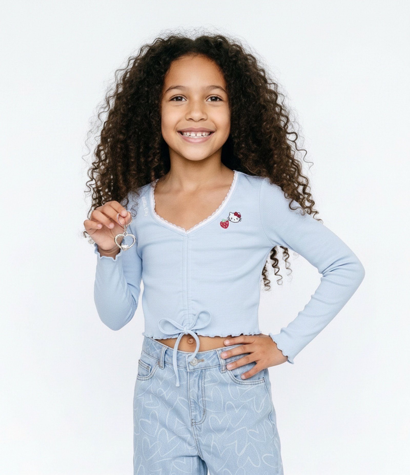 Blusa Infantil com Estampa Hello Hitty e Chaveiro - Tam 5 a 16 Anos Azul 1