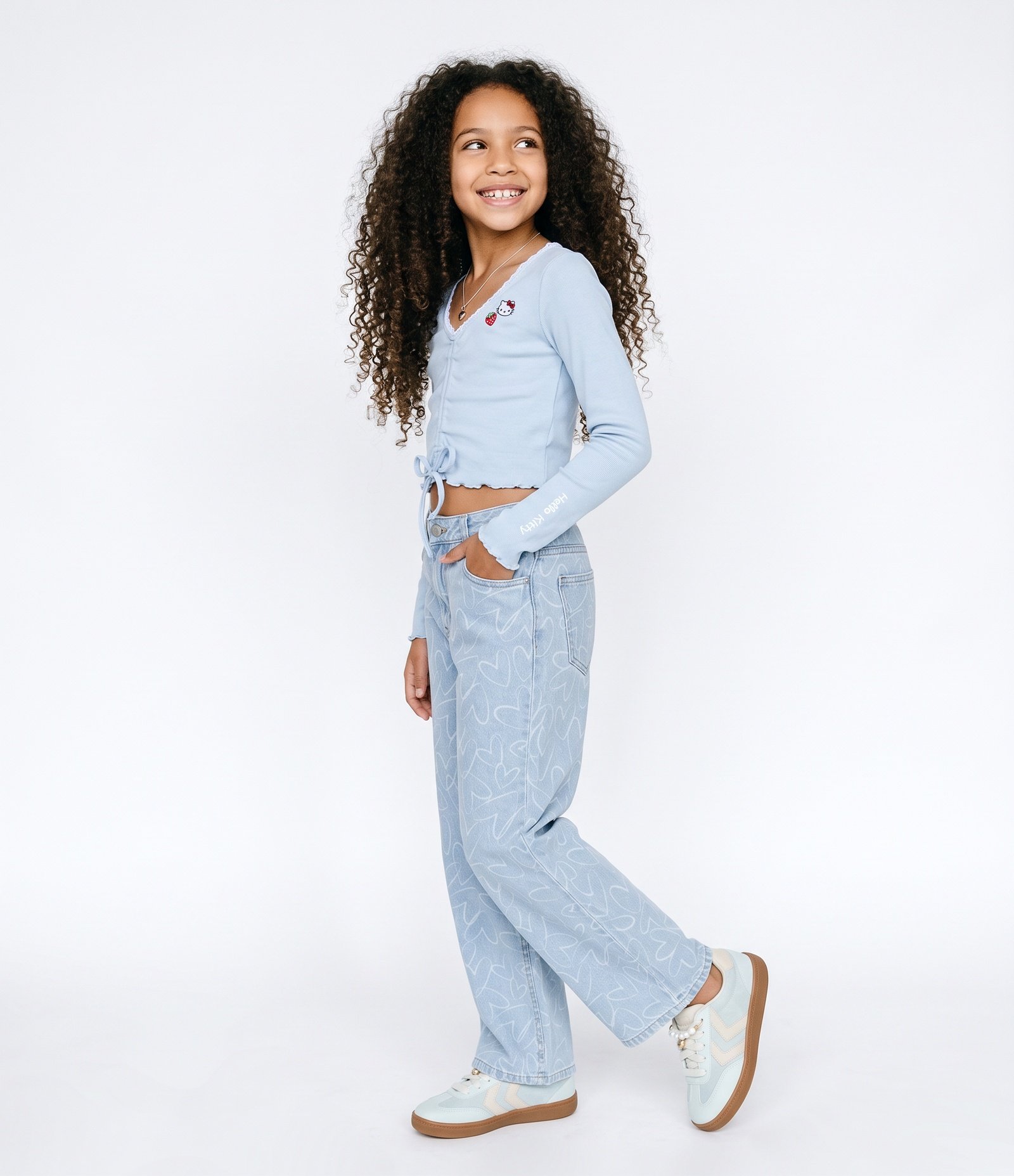 Blusa Infantil com Estampa Hello Hitty e Chaveiro - Tam 5 a 16 Anos Azul 2