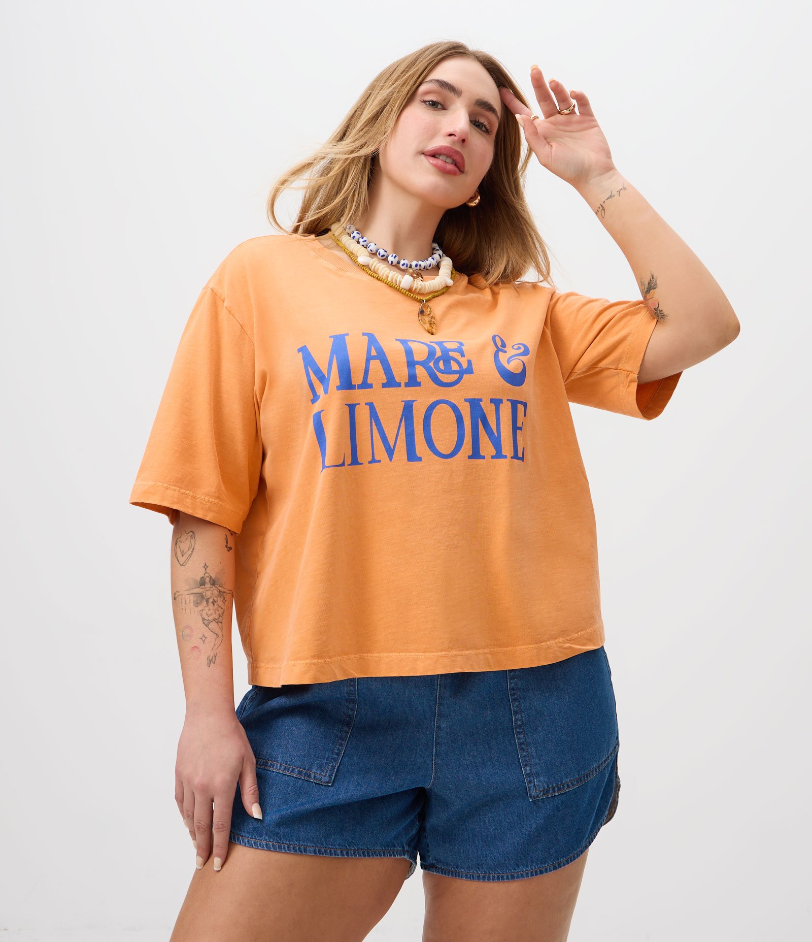 Blusa Boxy em Algodão com Lettering Curve & Plus Size Laranja 1