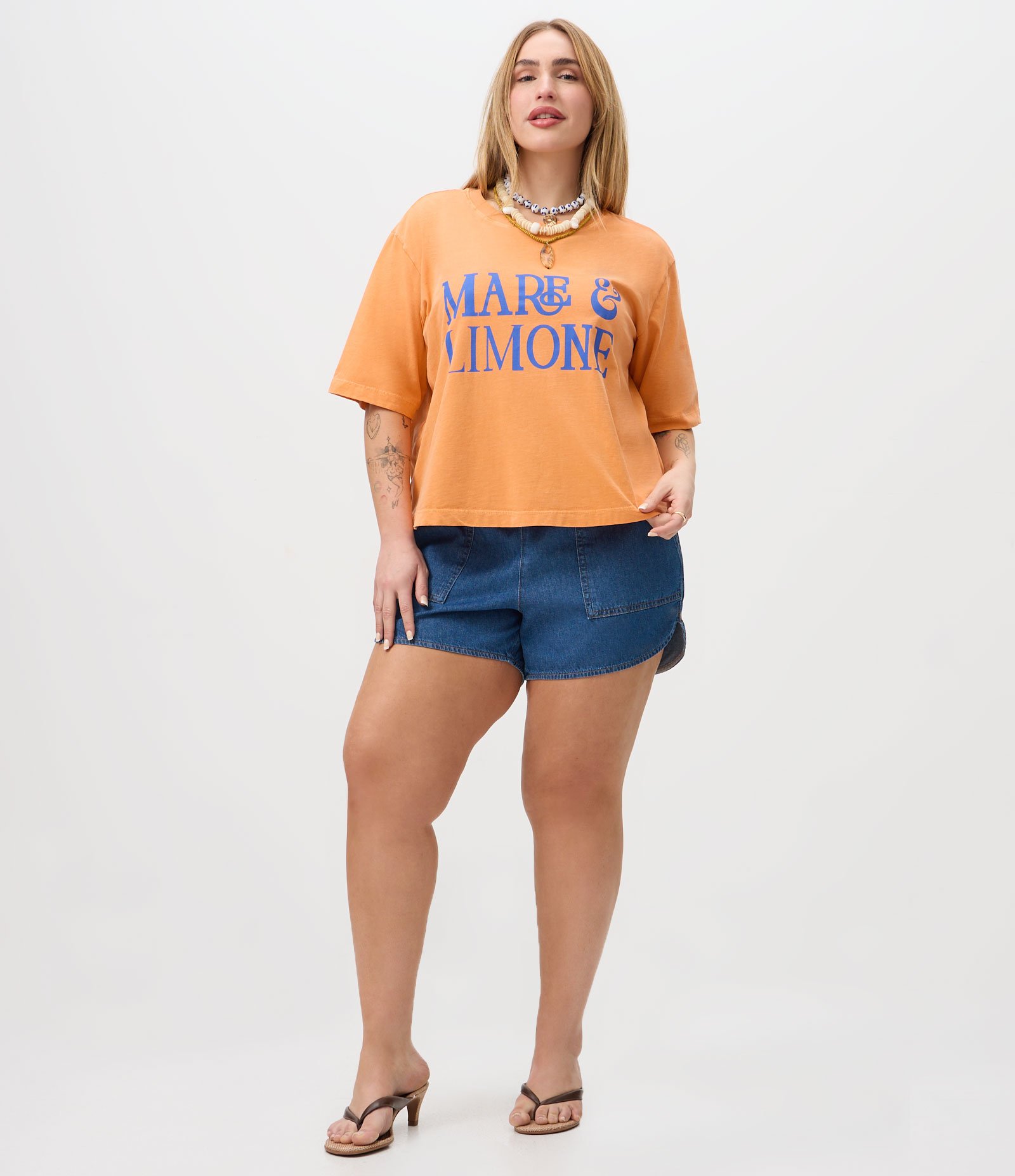 Blusa Boxy em Algodão com Lettering Curve & Plus Size Laranja 2