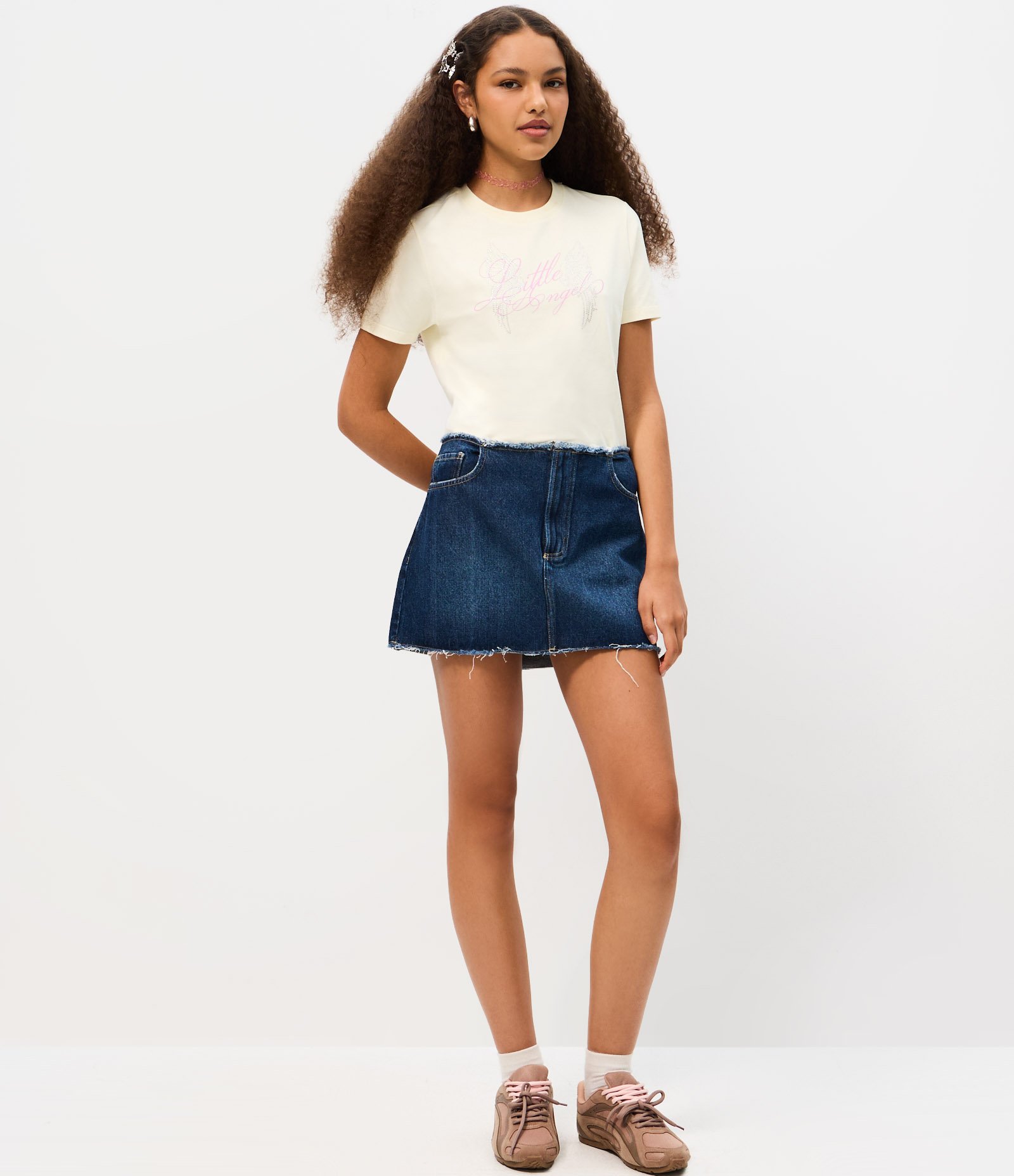 Camiseta New T-shirt em Suedine com Brilhos e Lettering Little Angel Off White 2