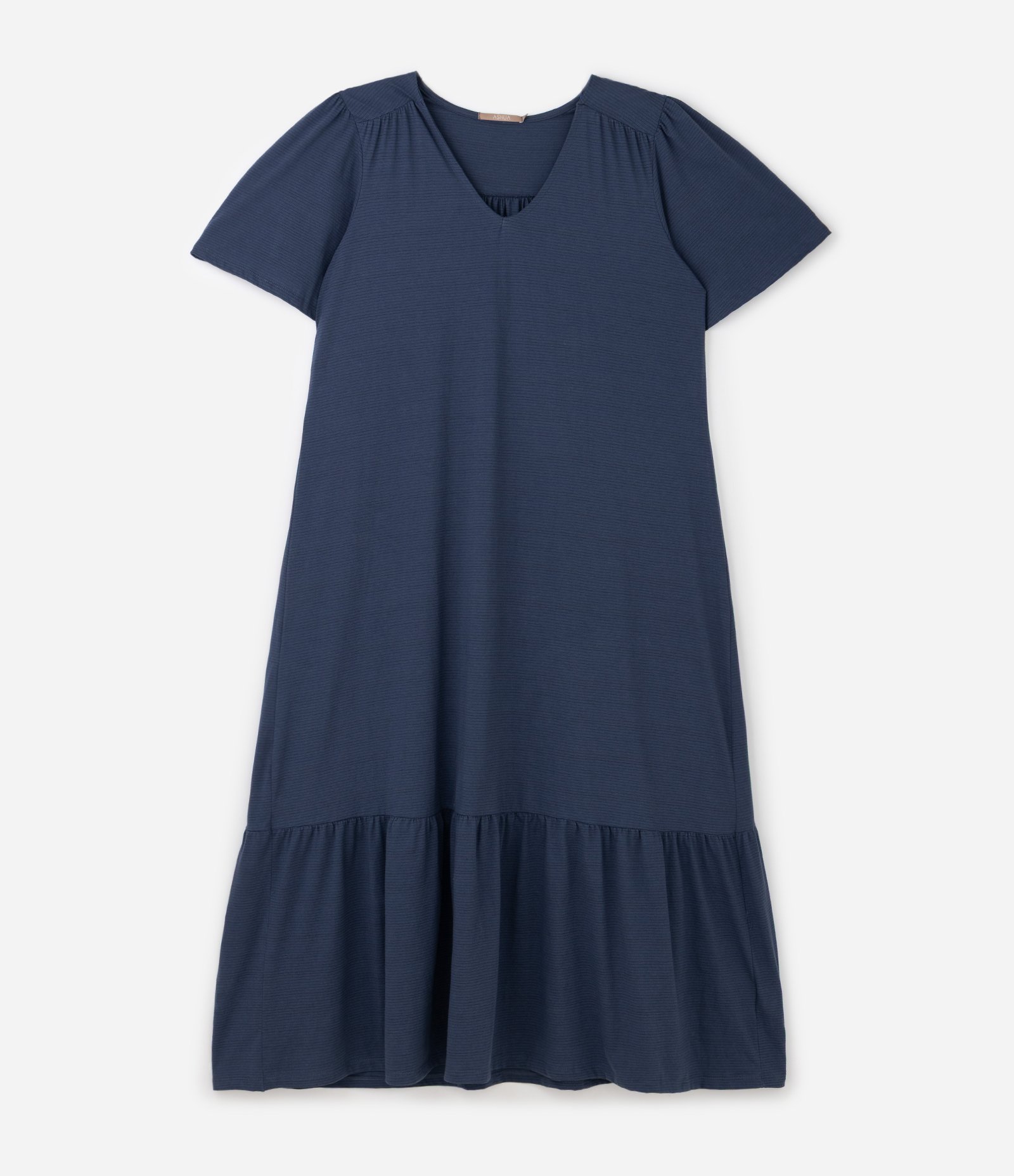 Vestido Midi Algodão com Recorte Franzido Curve & Plus Size Azul Marinho 1